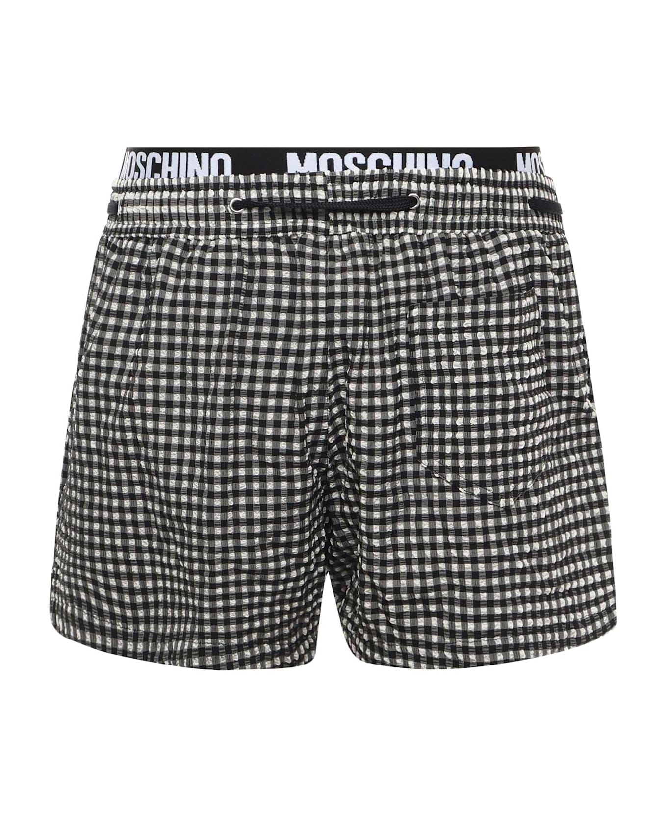 Moschino Checked Swim Trunks With Logo - Black
