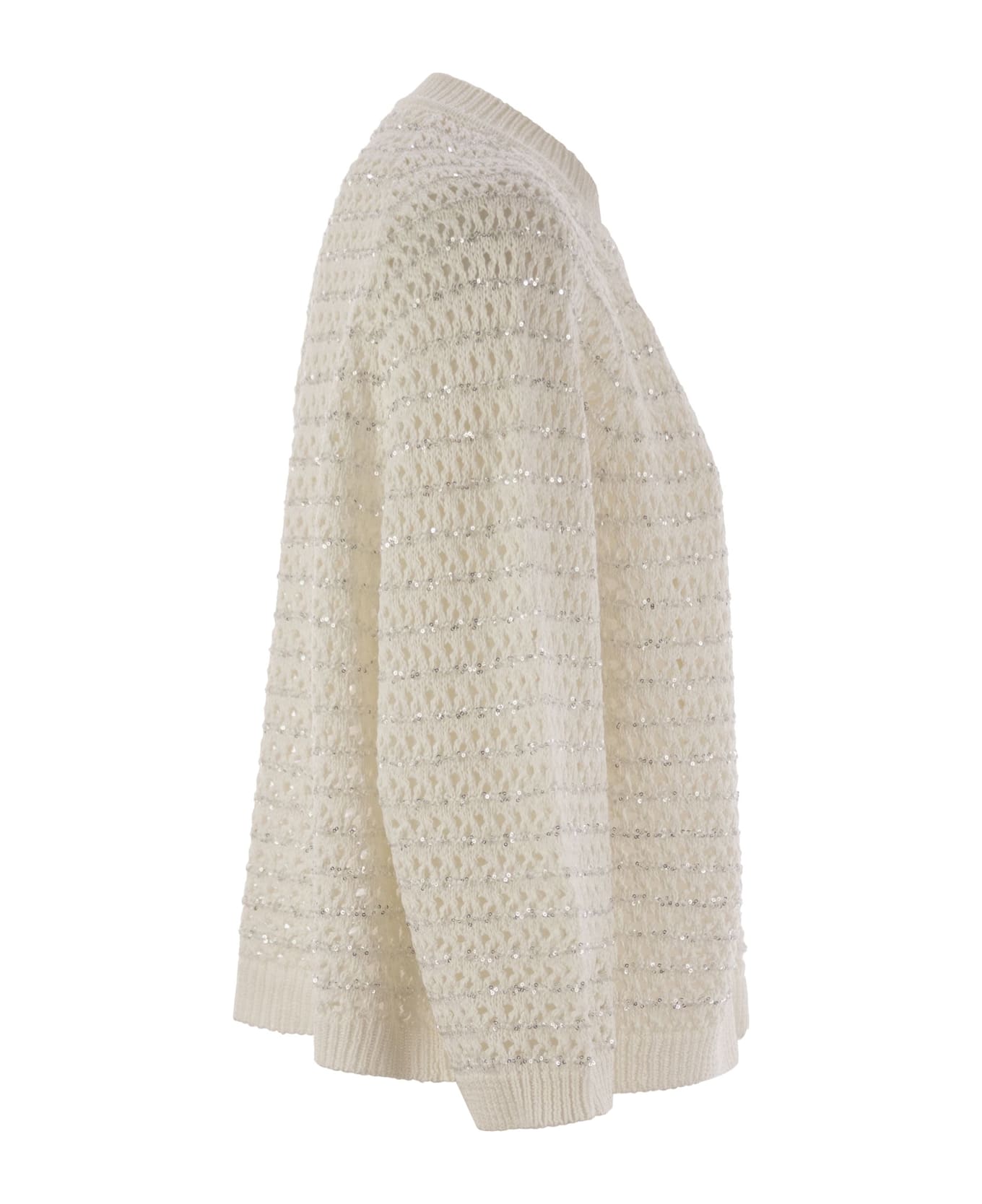 Fabiana Filippi Cotton Open Cape With Sequins - White