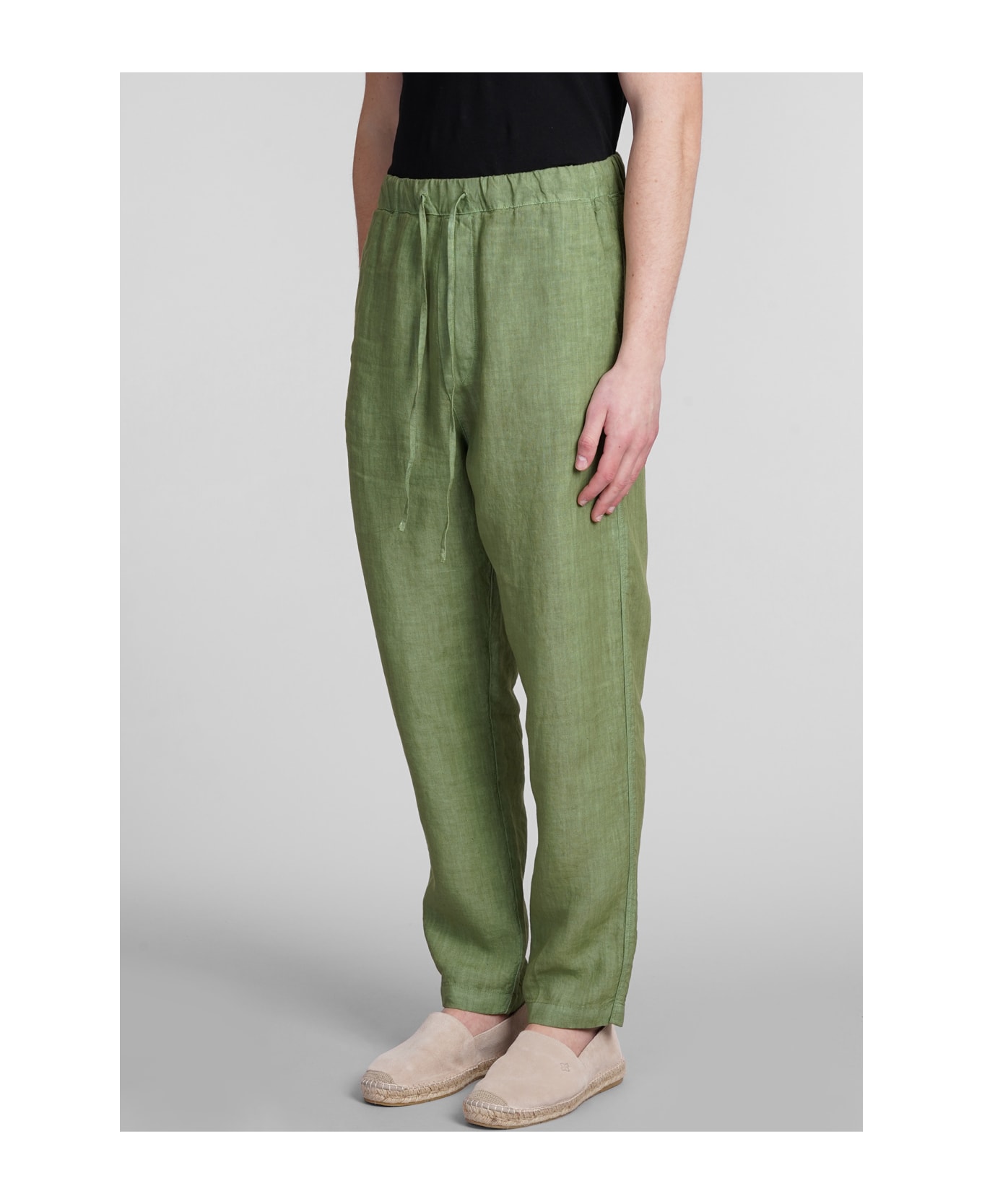 120% Lino Pants In Green Linen - Medium green soft
