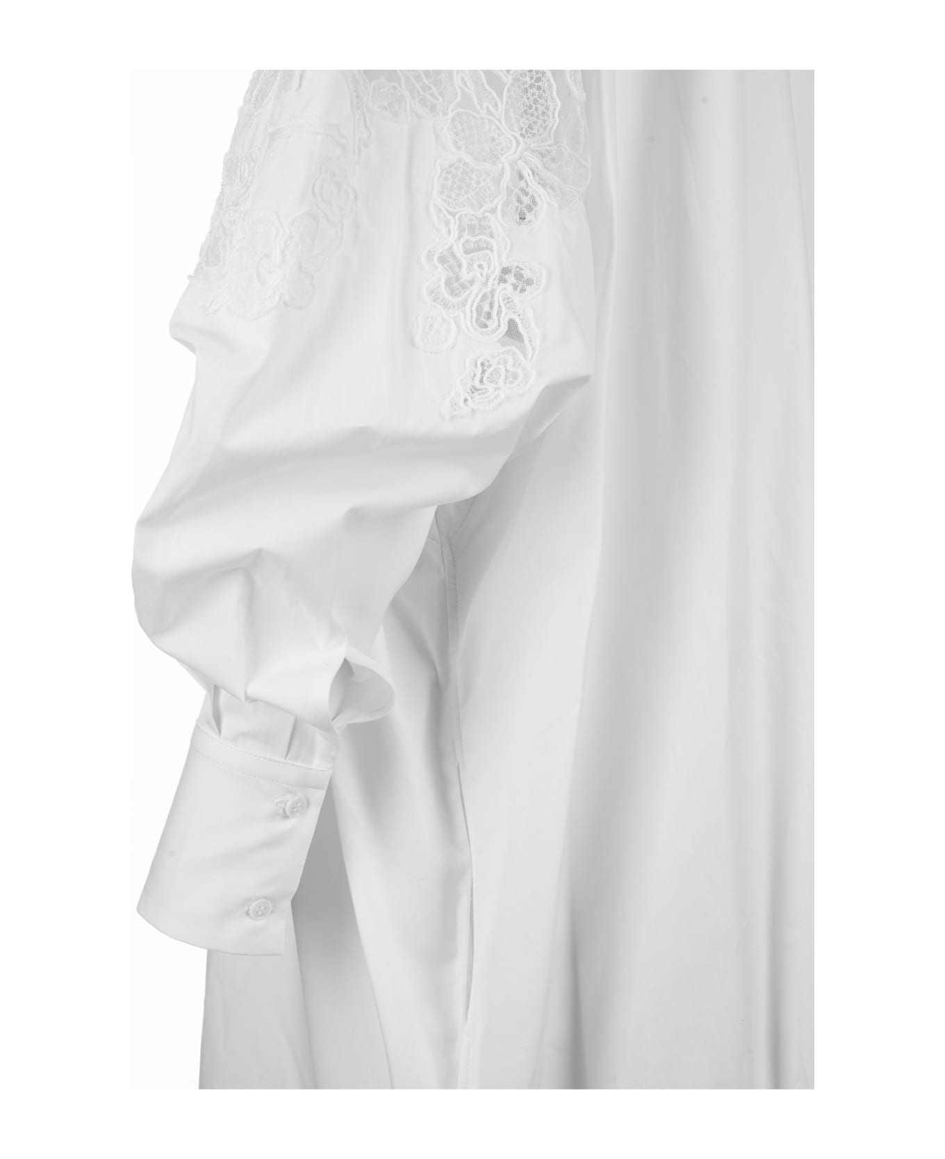 Ermanno Scervino White Oversized Shirt Dress With Lace - White