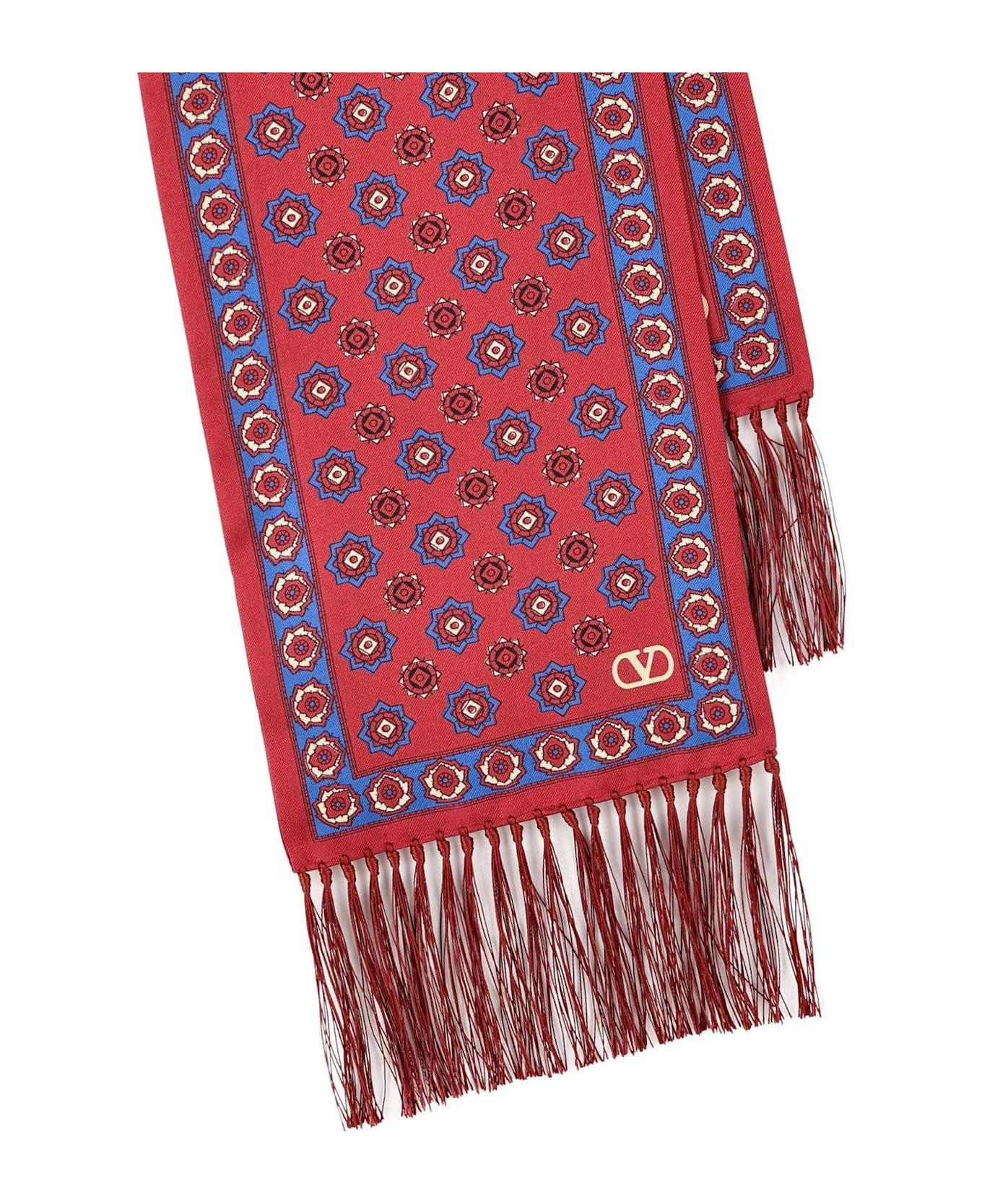 Valentino Garavani All-over Patterned Fringed Edge Scarf - Red