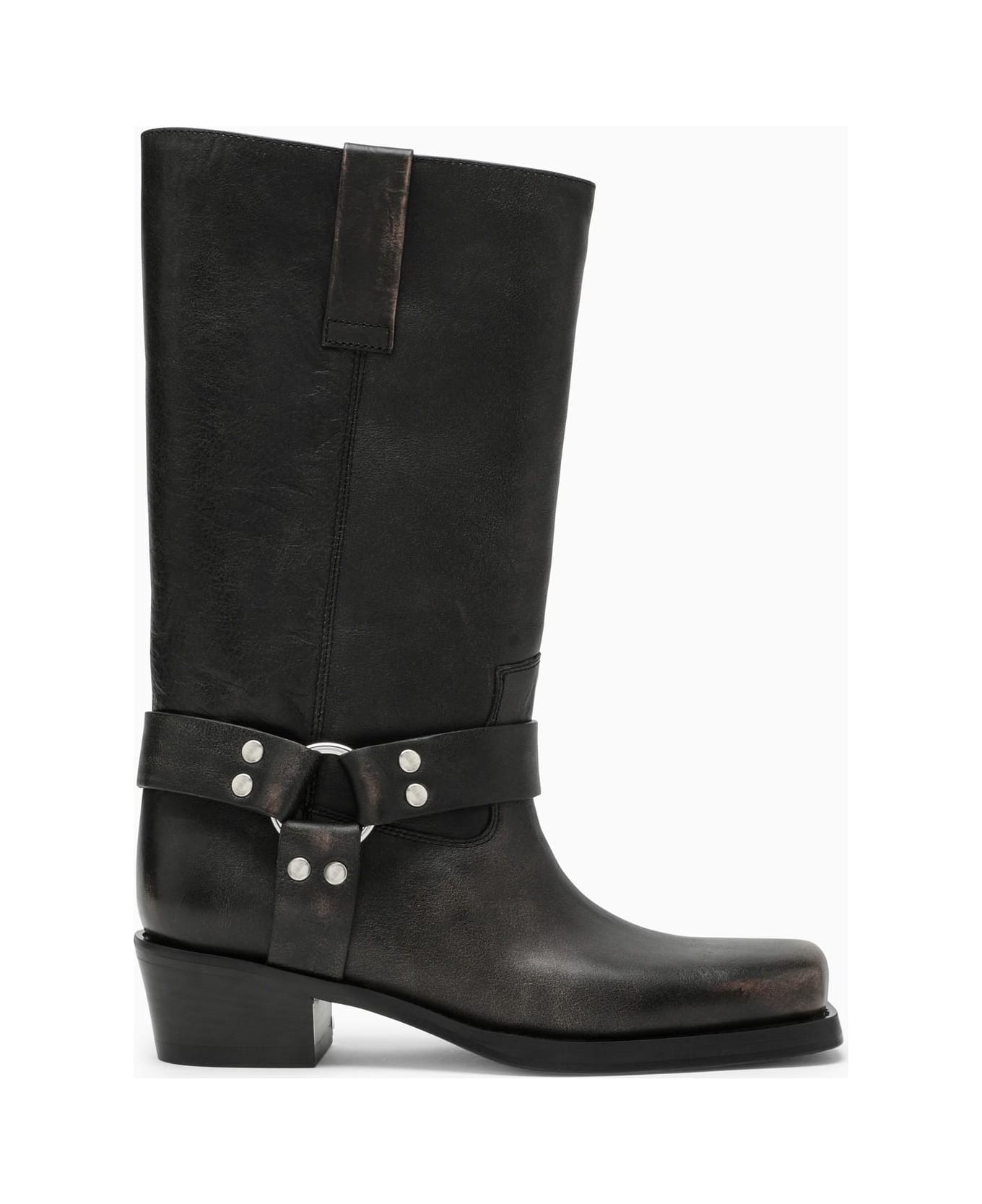 Paris Texas Black Leather Biker Boot - Black ブーツ