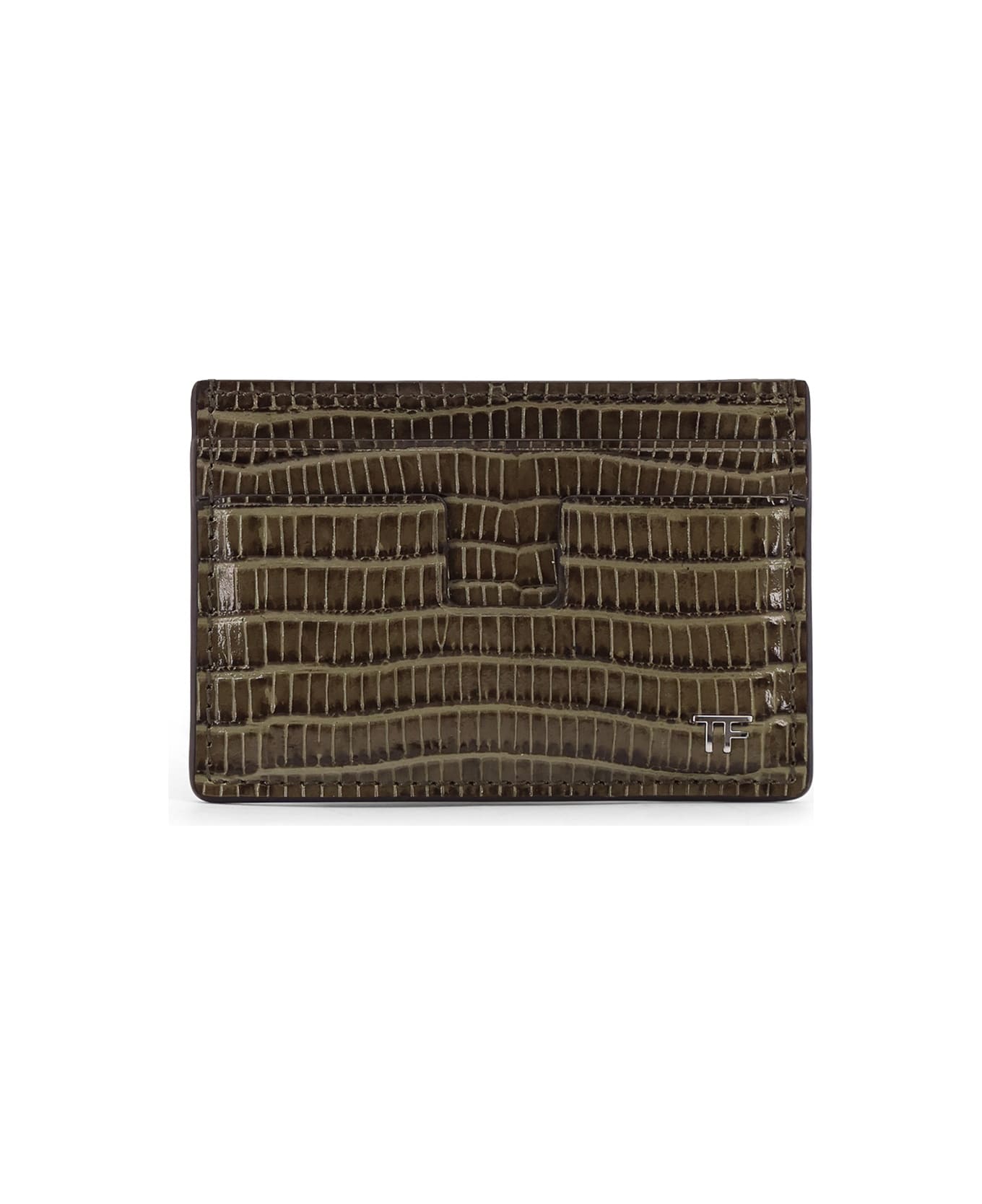 Tom Ford Leather Cardholder With Croco Effect - SLATE