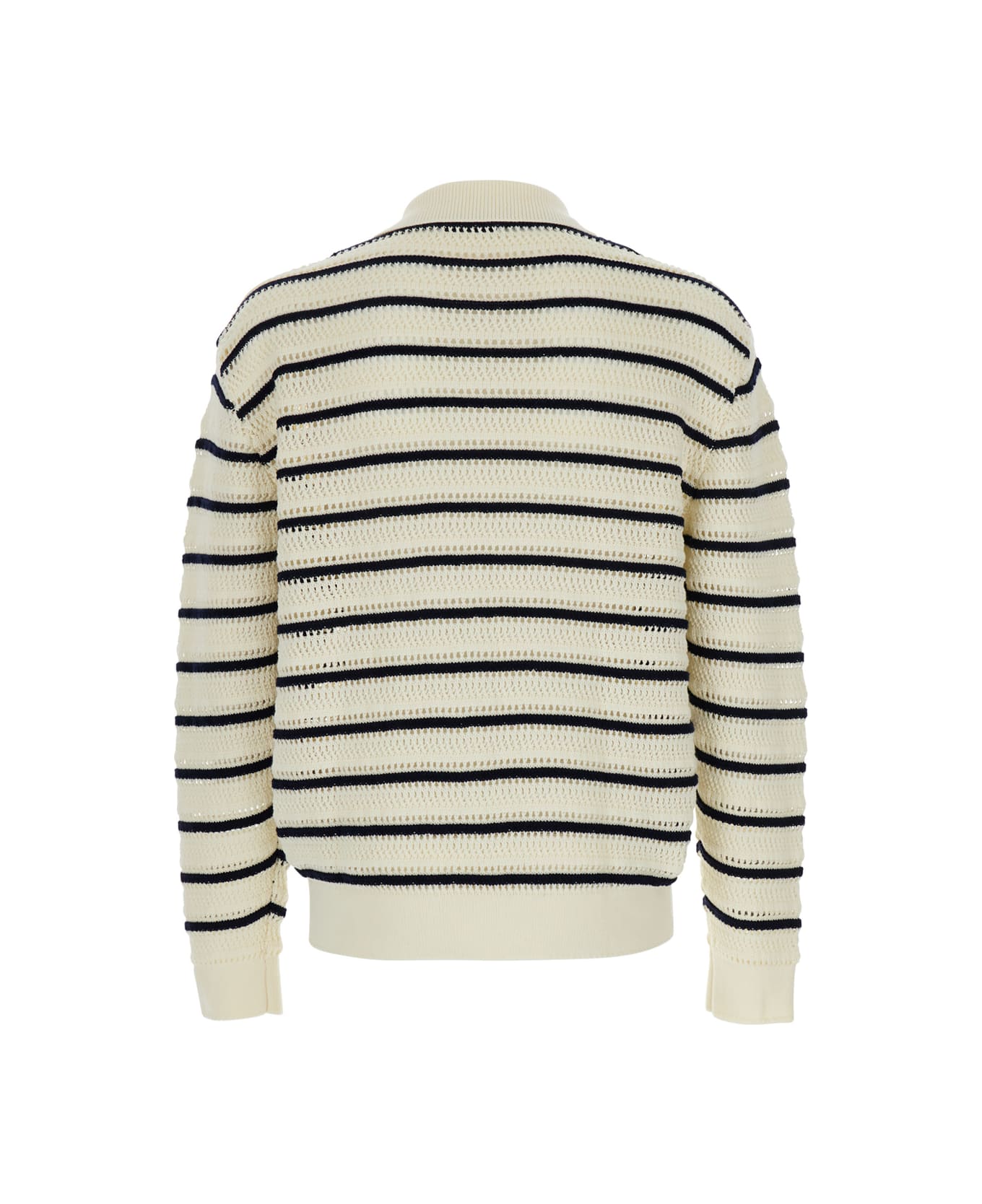 Dunst White Knitted Cardigan With Wide Collar And All-over Stiped Motif In Cotton Man - White