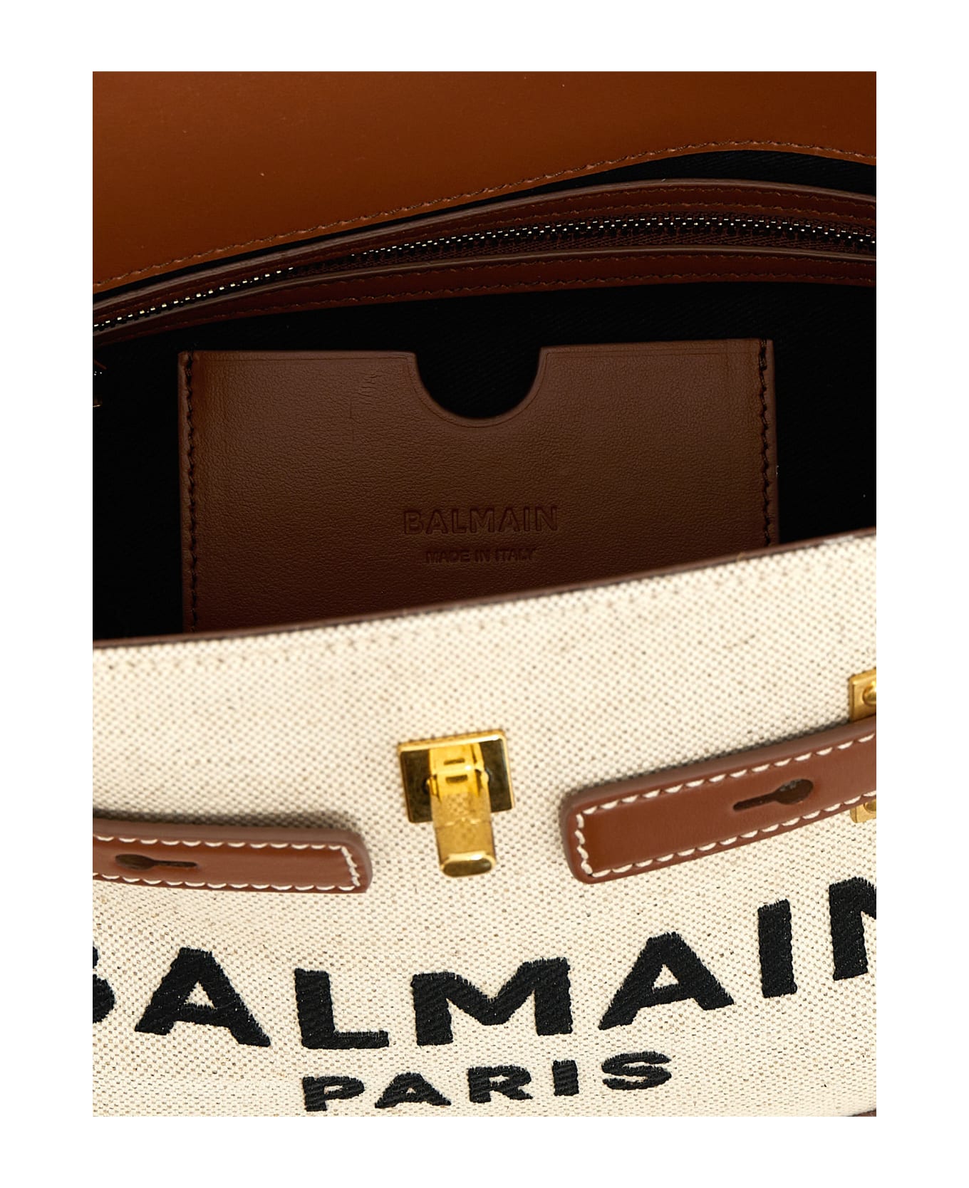 Balmain Beige B-buzz 23 Bag In Canvas And Leather - Brown