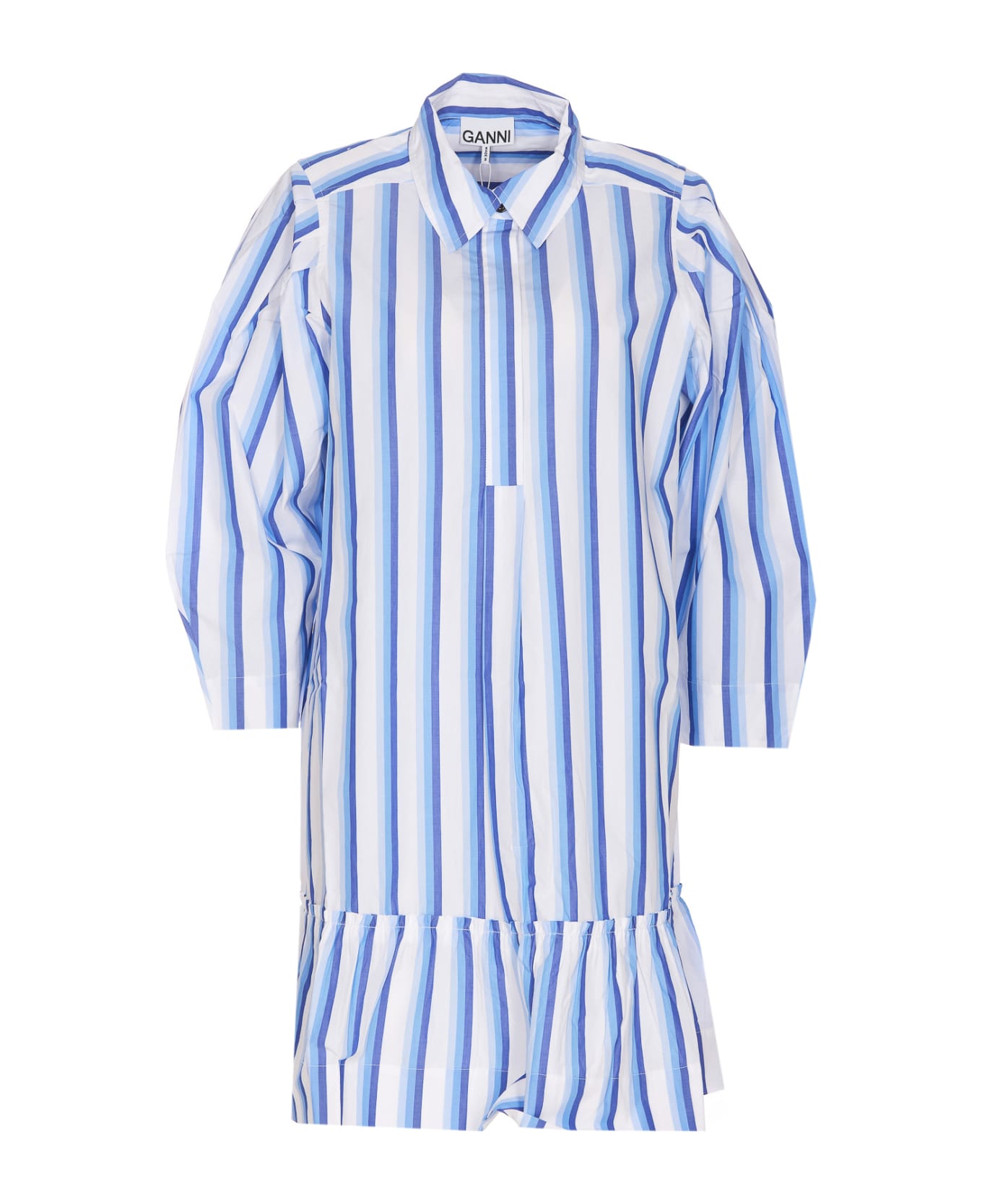 Ganni Mini Striped Shirt Dress - Blue