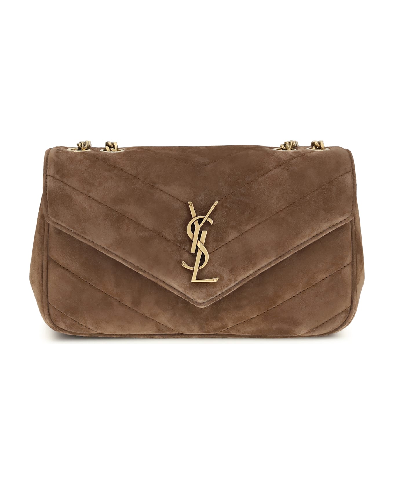 Saint Laurent Small Loulou Shoulder Bag In Matelassé Suede - BROWN