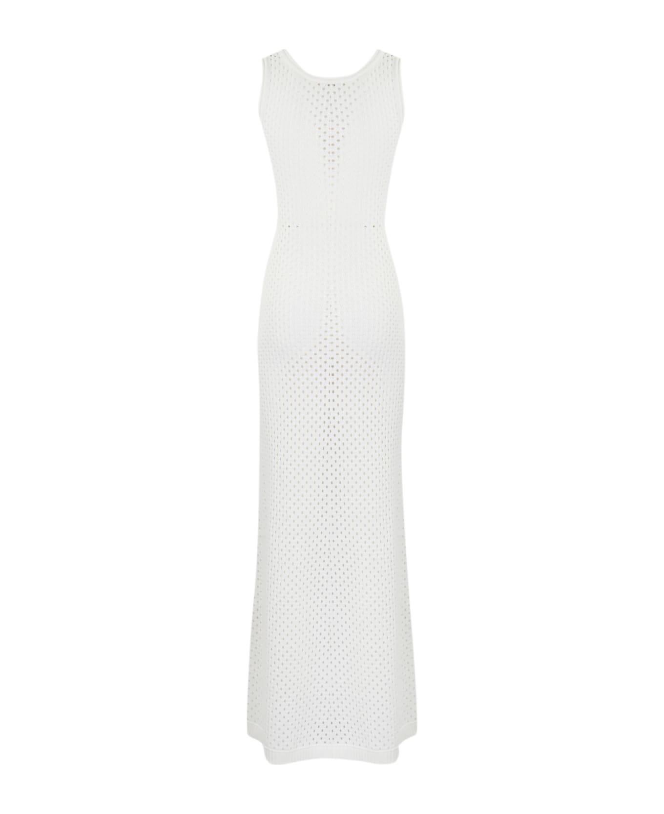 Elisabetta Franchi Net Stitch Cotton Dress With Rhinestones - Avorio ワンピース＆ドレス
