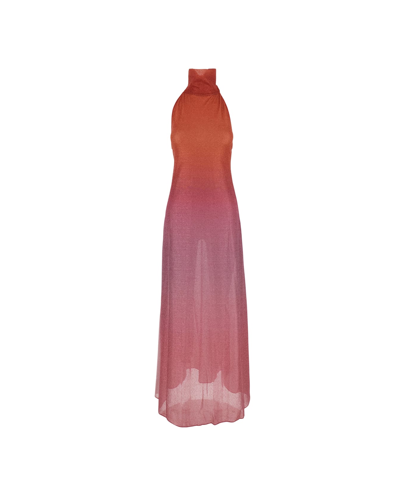 Oseree 'lumiere' Pink Dress With Halterneck And Side Single Slit In Tech Fabric Woman - Pink