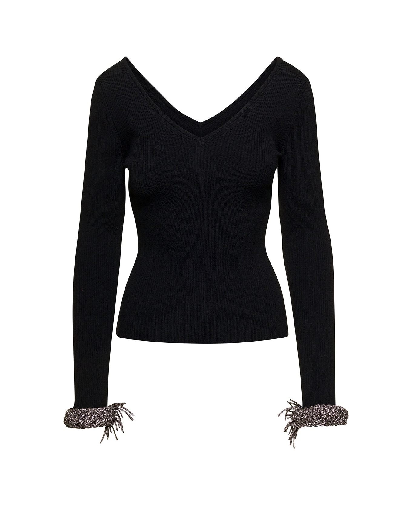 Giuseppe di Morabito Black Top With V Neckline And Embellished Wrist In Wool Blend Woman - Black