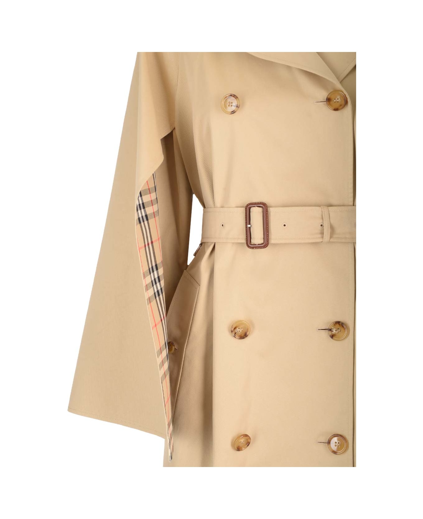 Burberry Trench Coat With Cape Sleeves - Beige