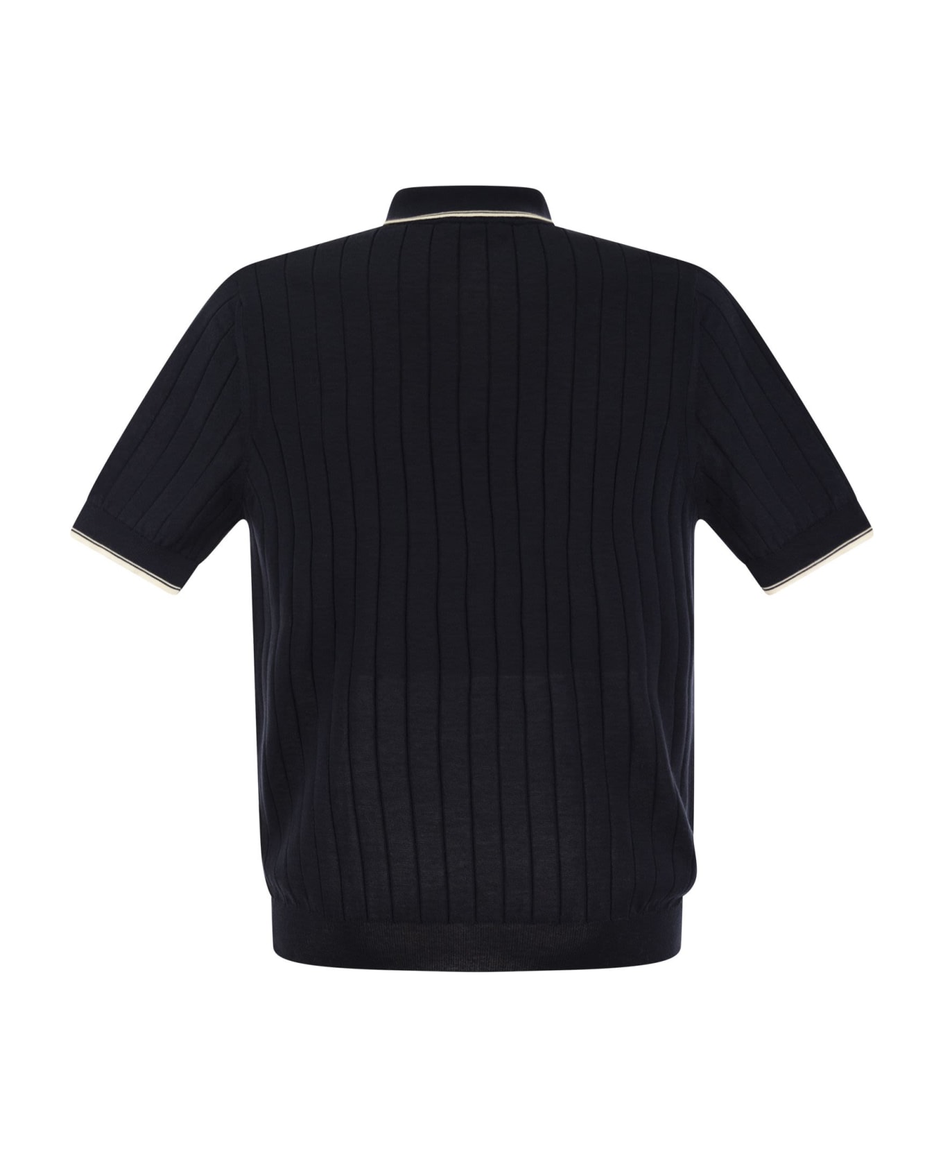 Peserico Polo Shirt In Pure Cotton Crepe Yarn With Flat Rib - Blue/beige ポロシャツ