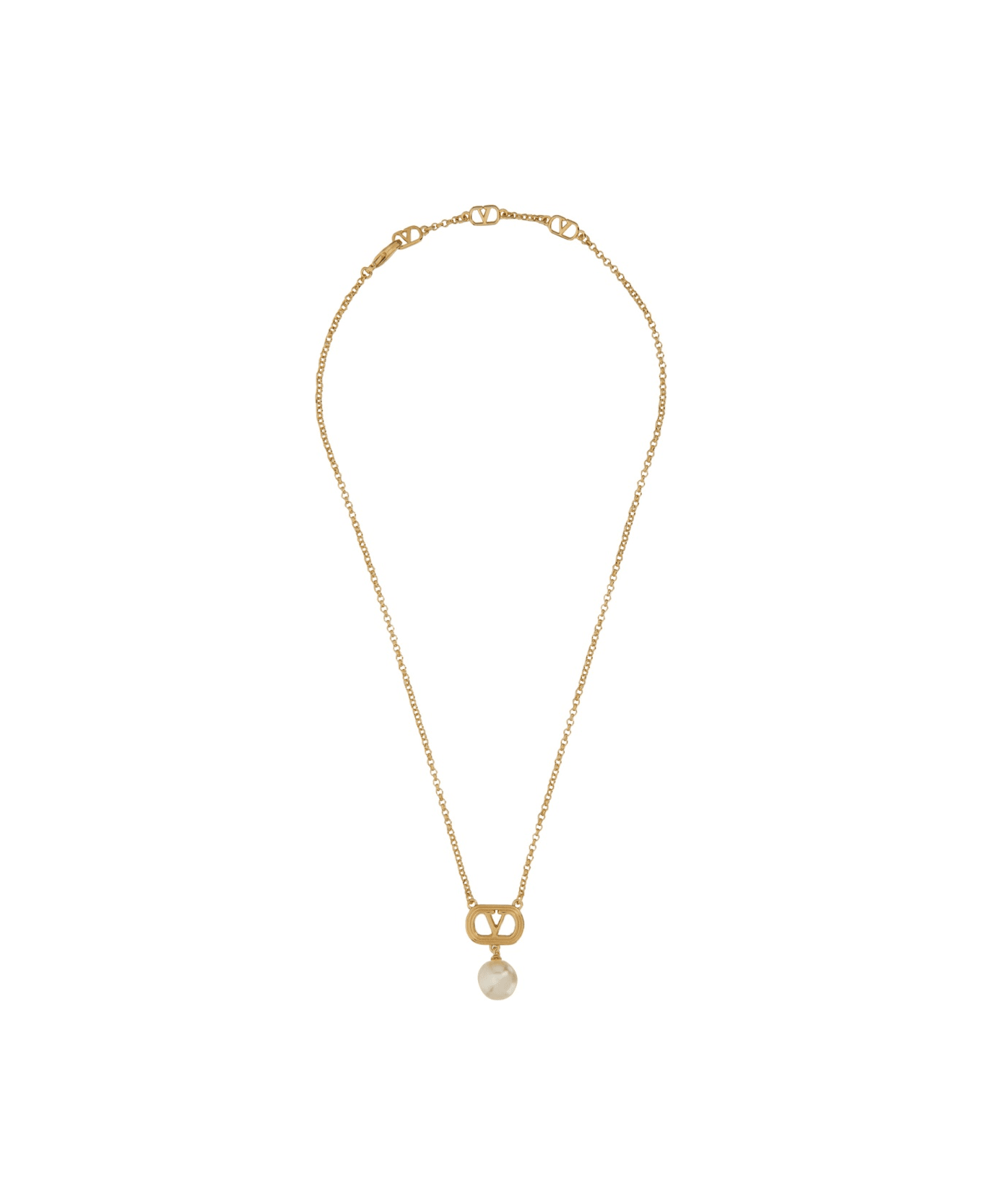 Valentino Garavani Metal "ovalette" Necklace With Swarovski® Pearl - GOLD