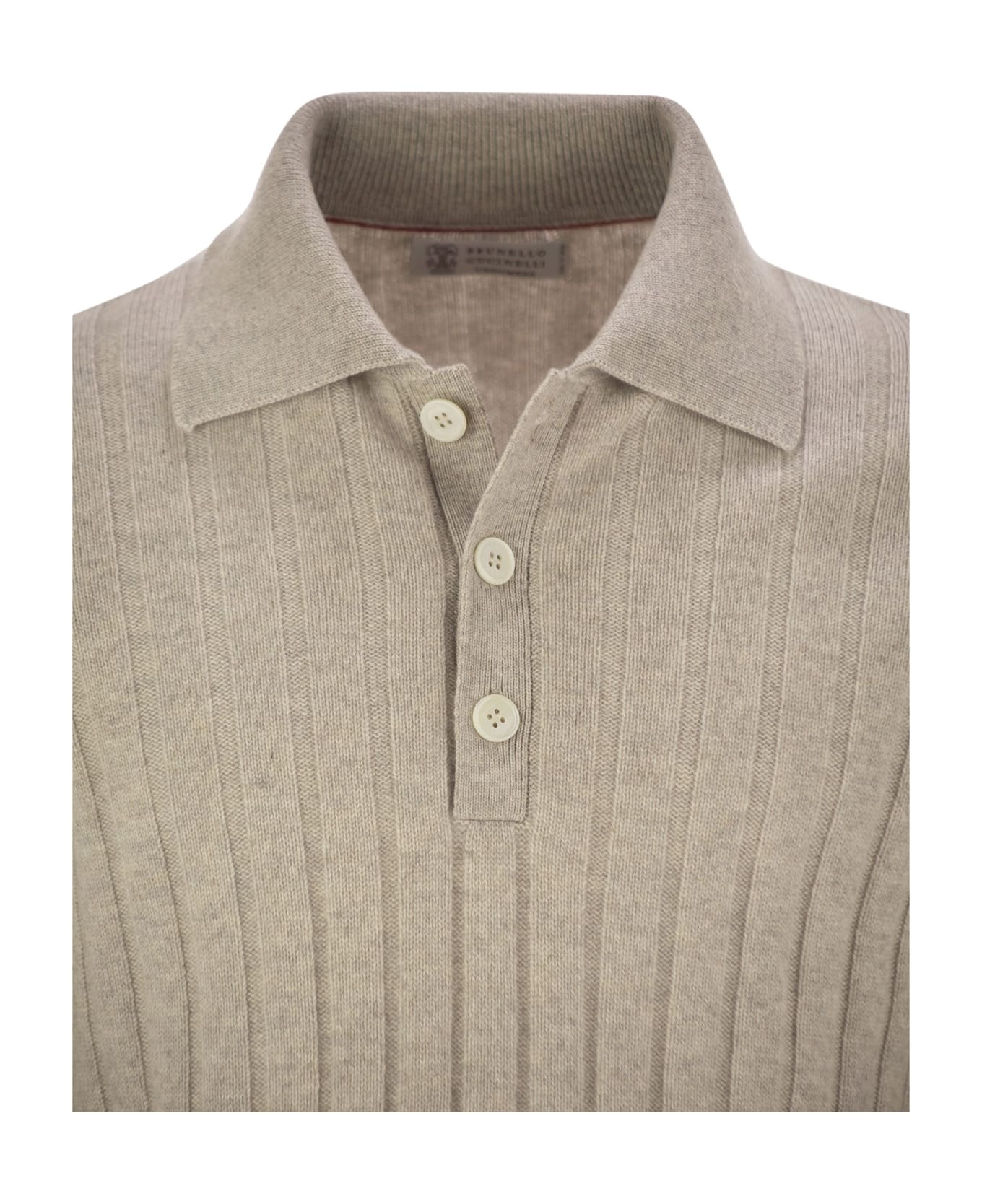 Brunello Cucinelli Cashmere Knit Polo Shirt - Stone