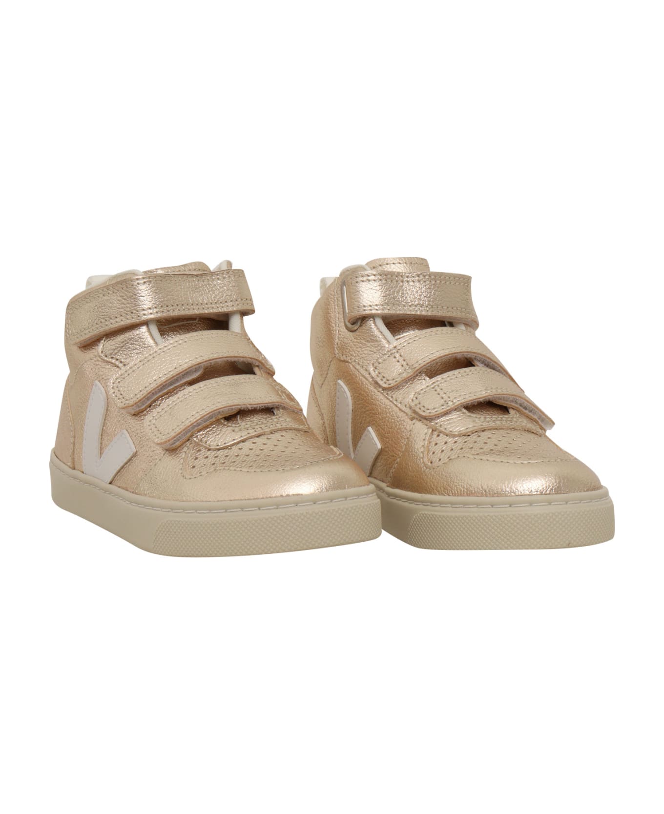 Veja Small V-10 Mid Chromefree Leather Platine_white Sneakers - WHITE