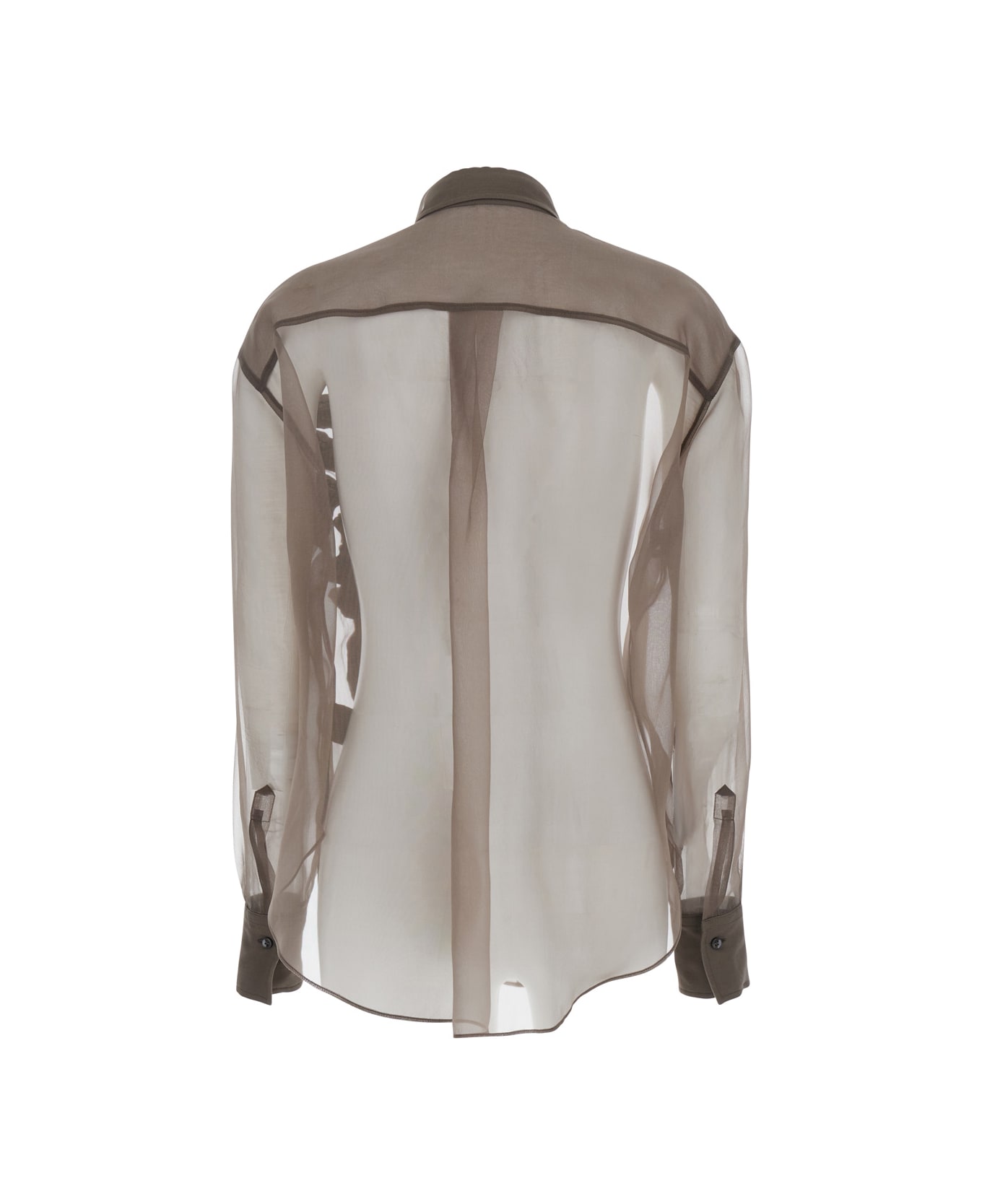 Brunello Cucinelli Brown Shirt With Semi-transparent Design And Embroidery On The Front In Silk Woman - Brown