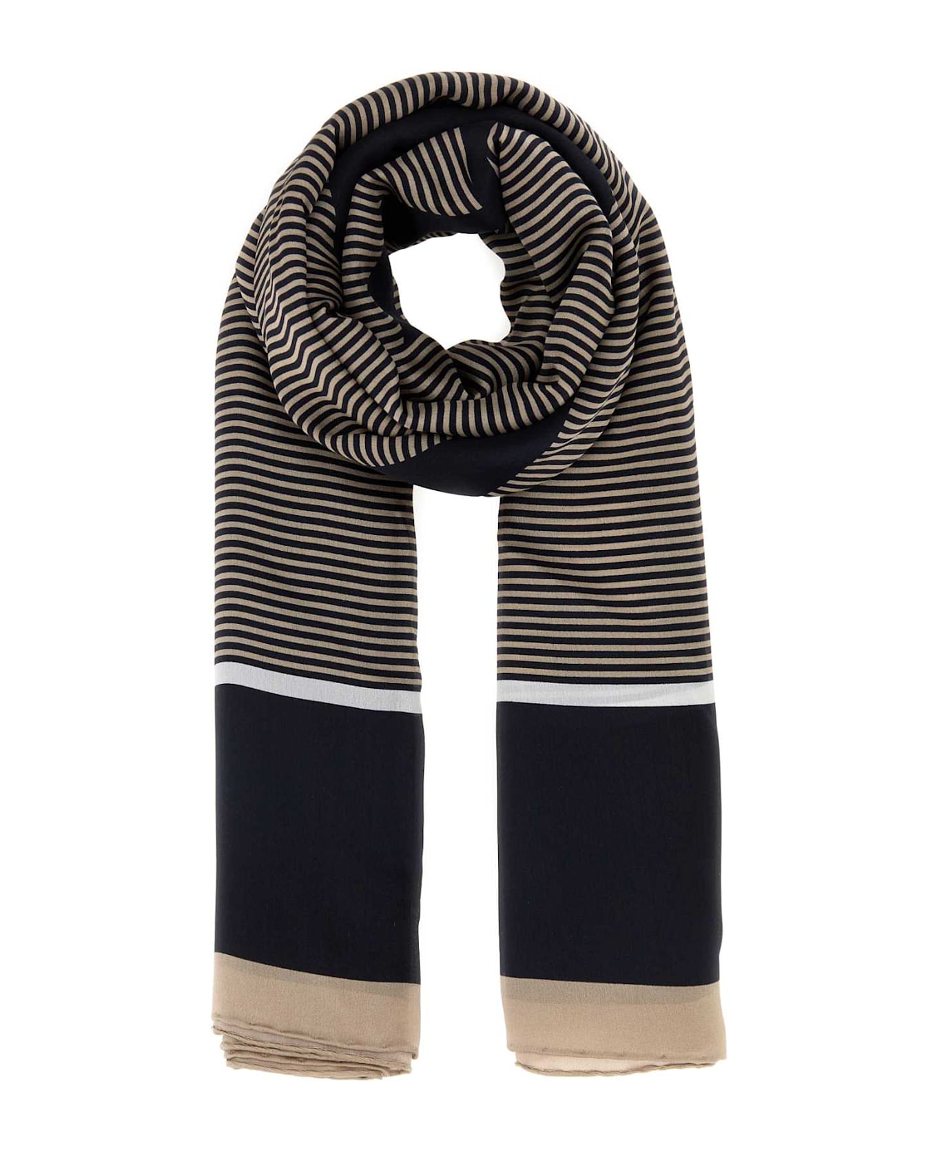 Saint Laurent Embroidered Silk Foulard - NAVYIVORY