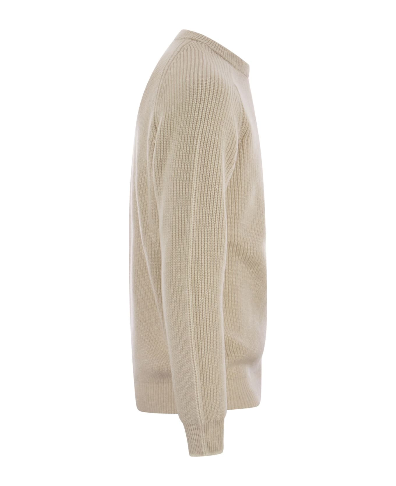 Peserico Crew-neck Sweater In Wool And Cashmere - Beige