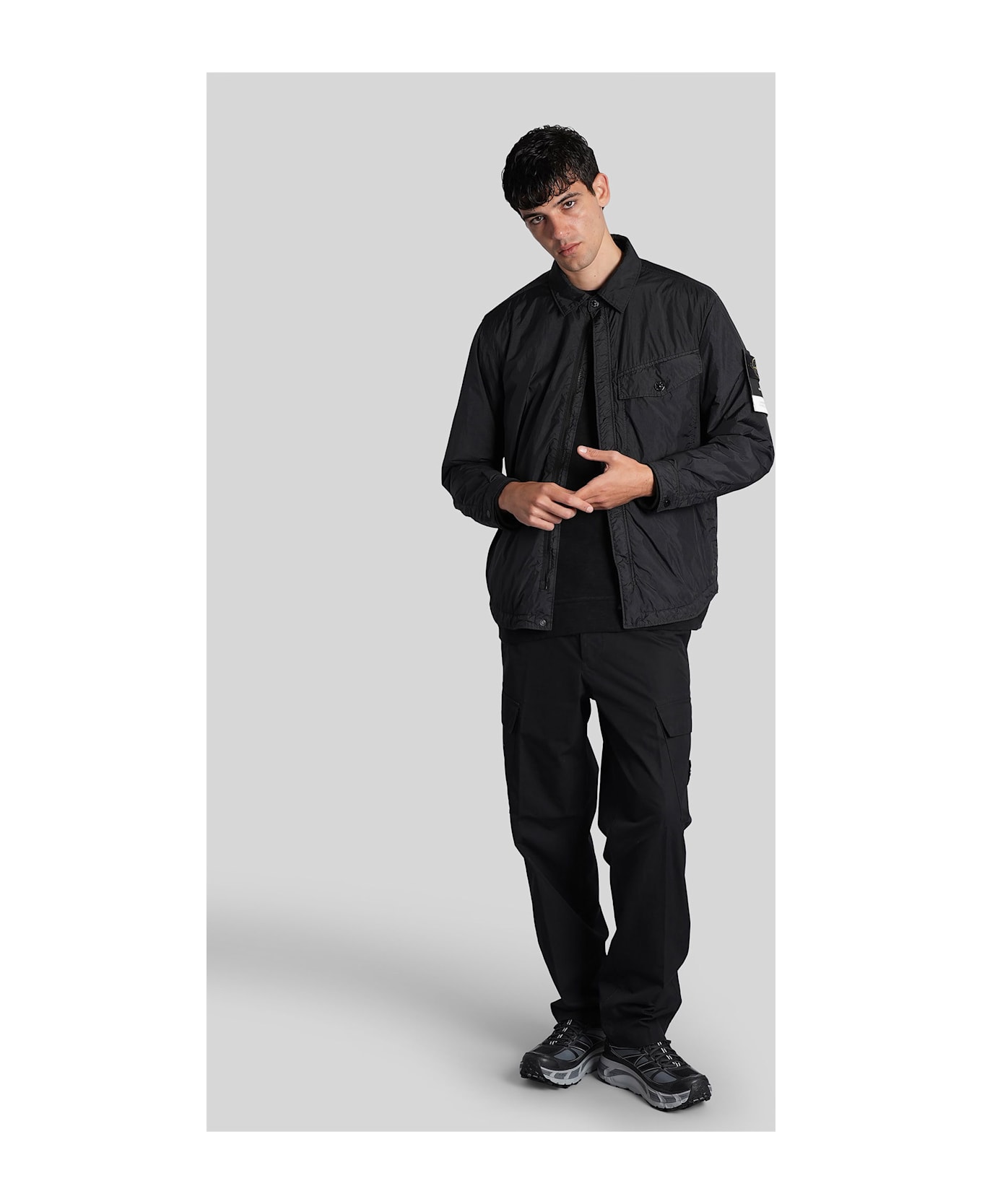 Stone Island Casual Jacket In Black Polyamide - black