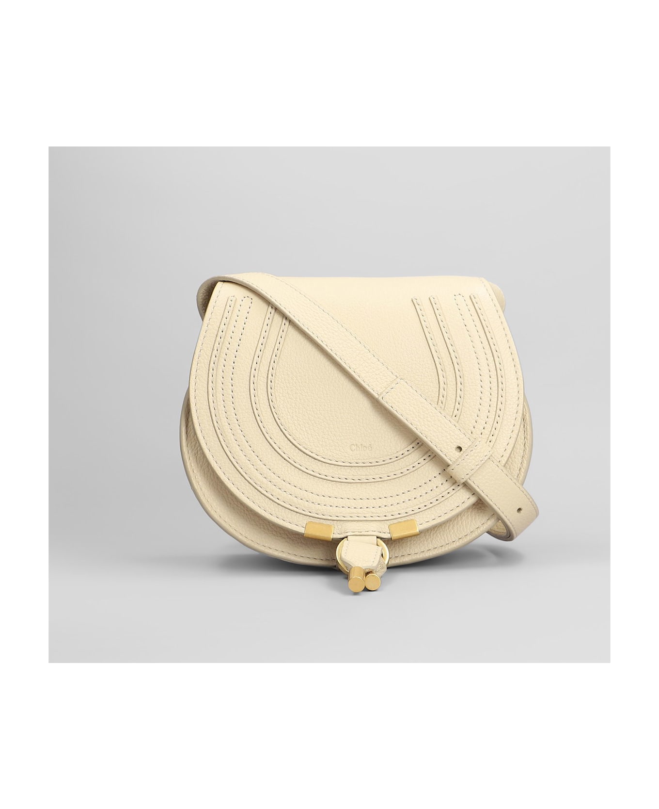 Chloé Marcie Small Shoulder Bag In Beige Leather - beige