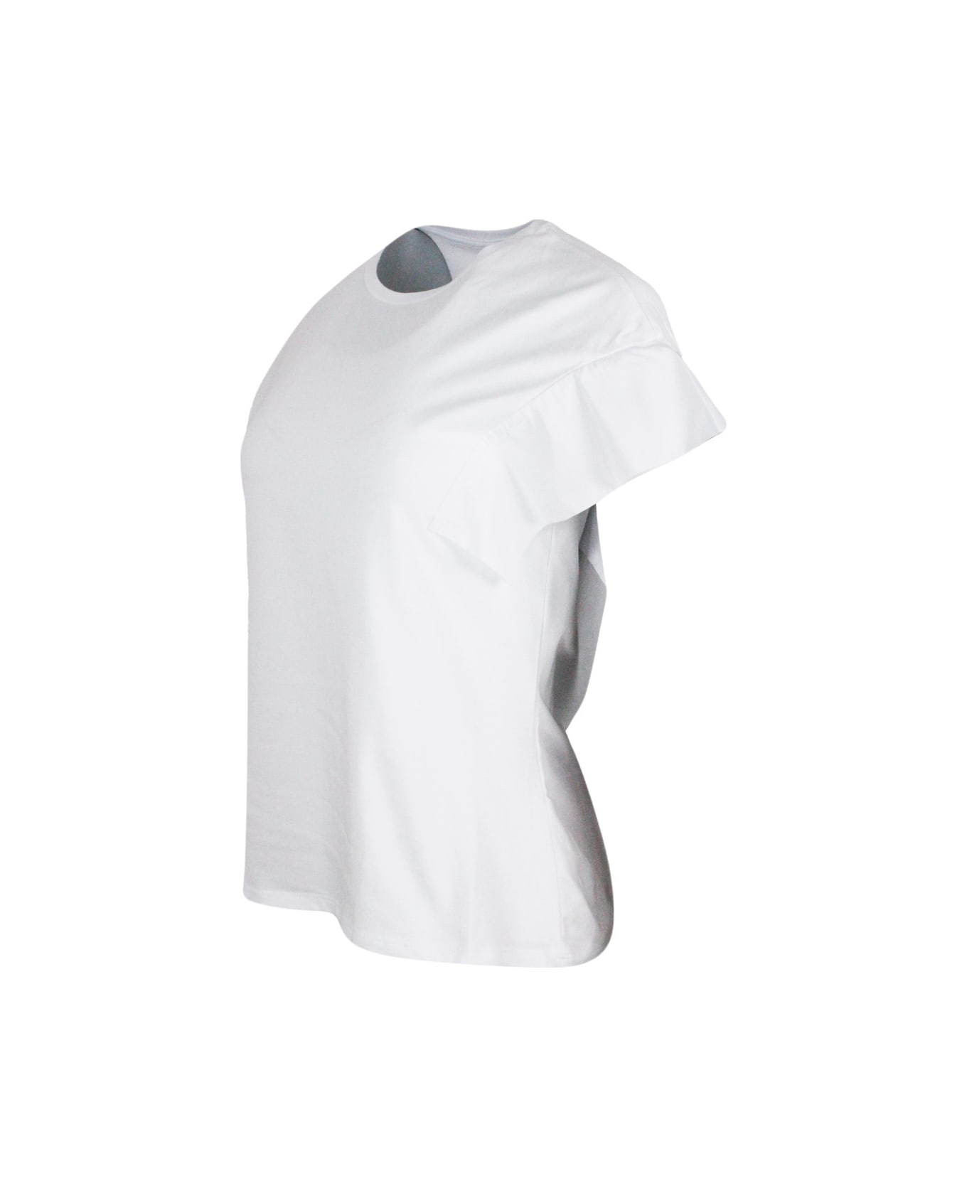 Lorena Antoniazzi Round Neck T-shirt In Cotton Jersey With Flared Cap Sleeves - White Tシャツ