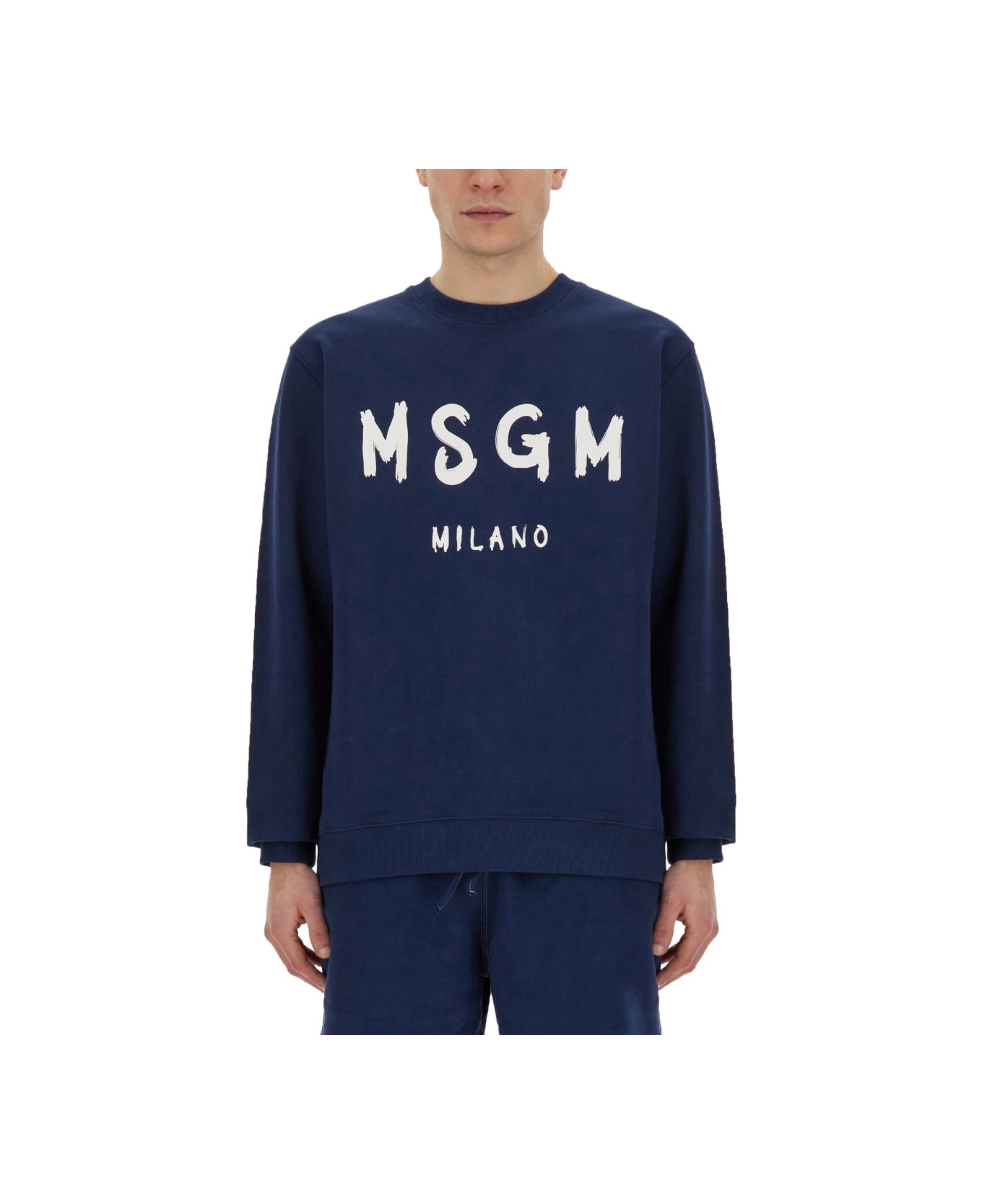 MSGM Sweatshirt With Brushed Logo - BLUE