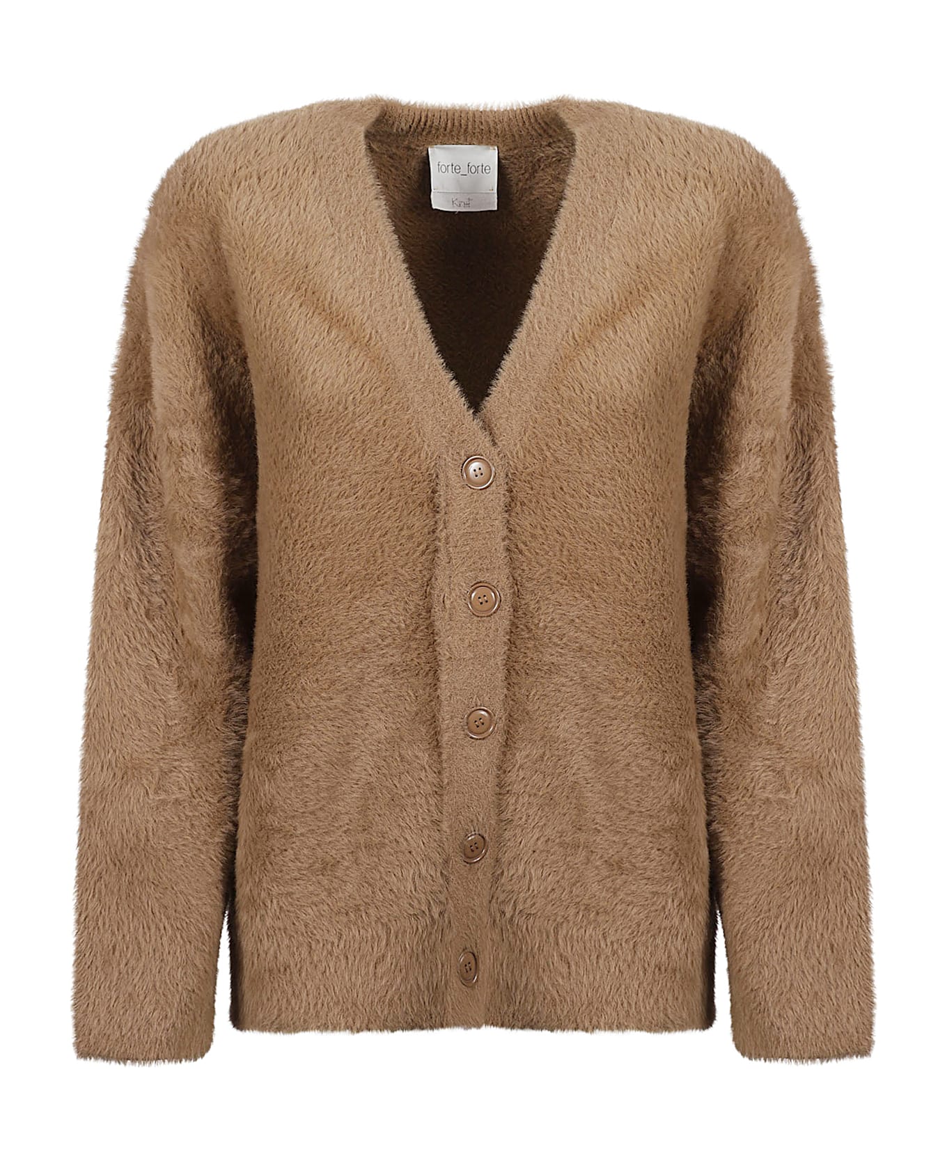 Forte_Forte All-over Fur Applique V-neck Cardigan - Tan