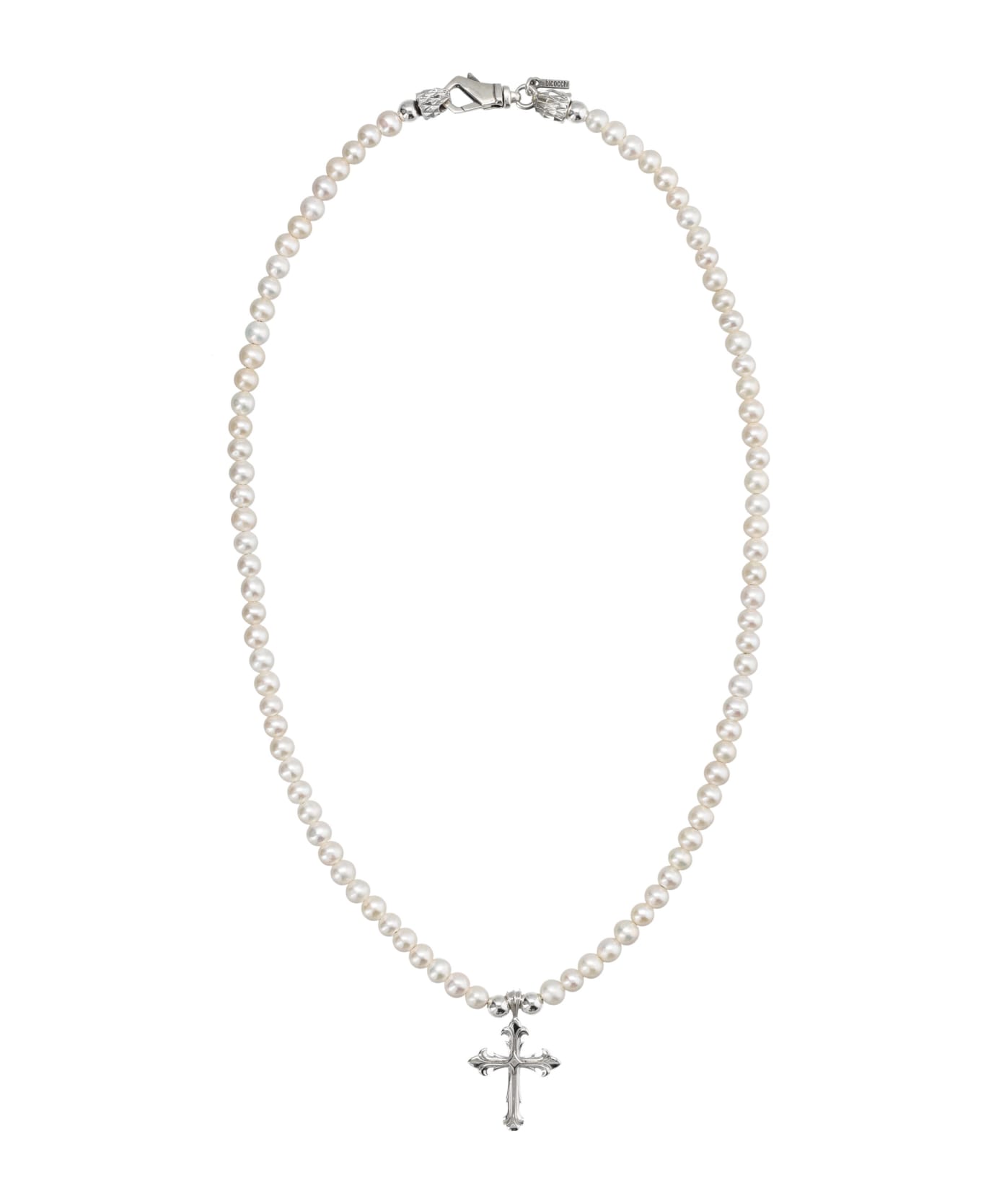 Emanuele Bicocchi Medium Pearl Necklace Cross - WHITE