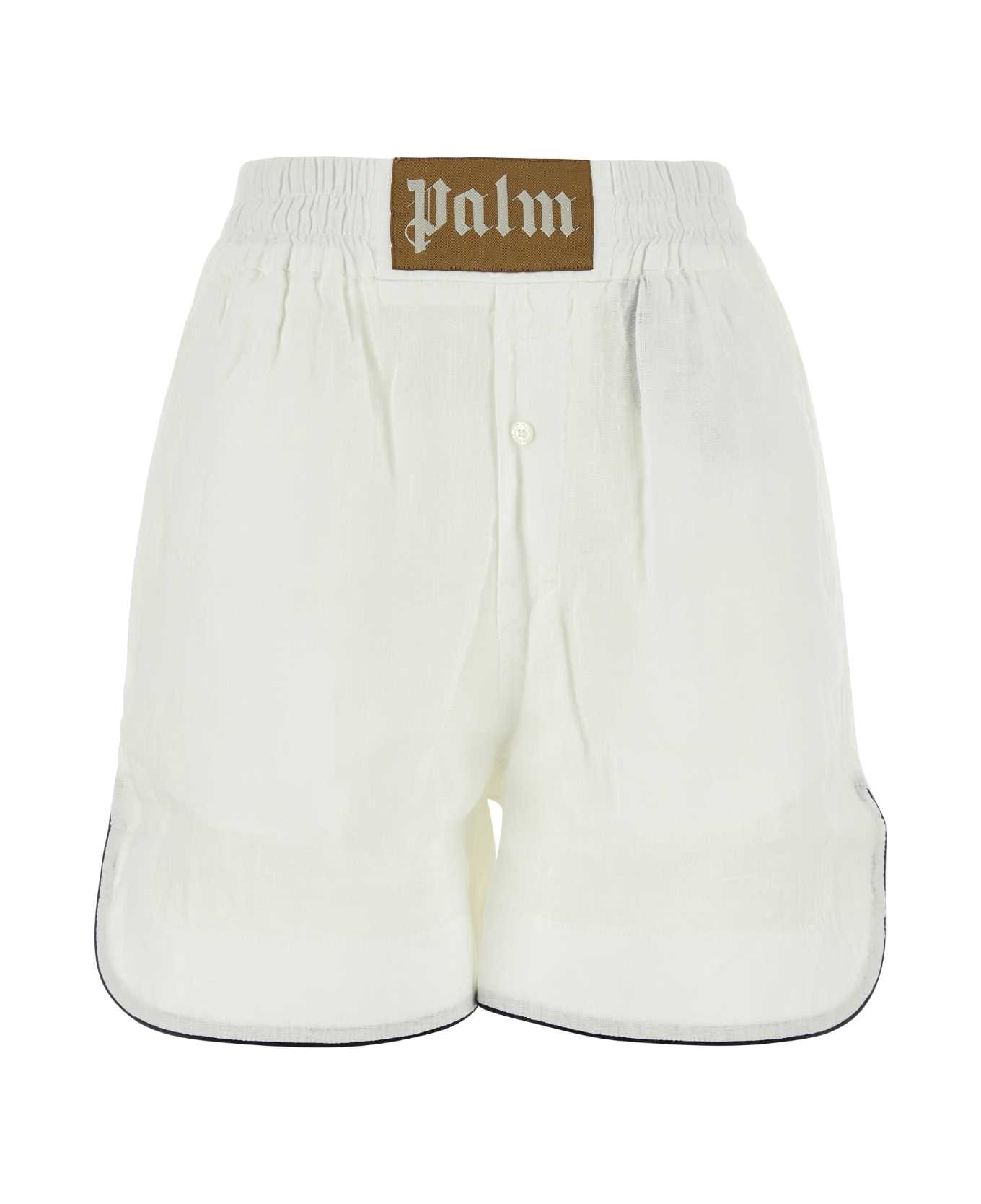Palm Angels White Linen Shorts - OFF WHITE
