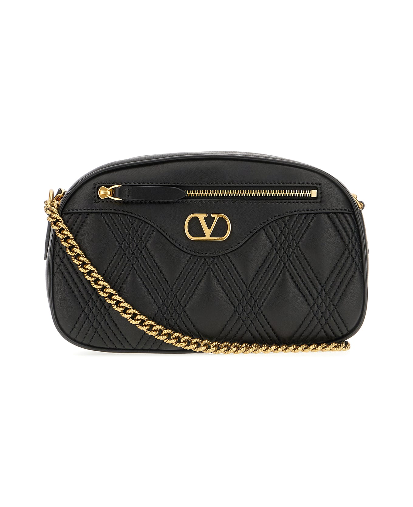 Valentino Garavani Black Nappa Leather Quiltie 67 Crossbody Bag - BLACK