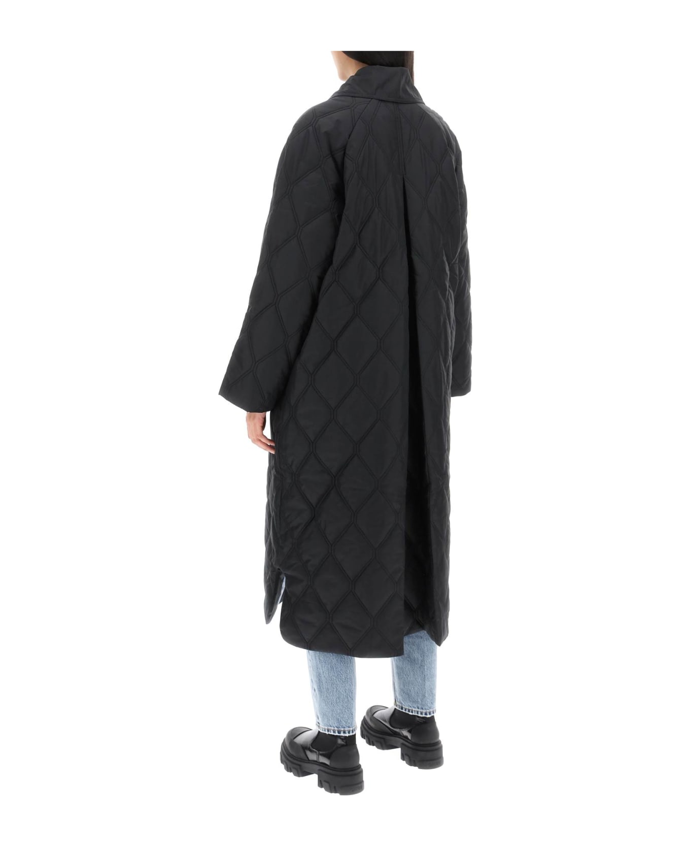 Ganni Quilted Oversized Coat - BLACK (Black)