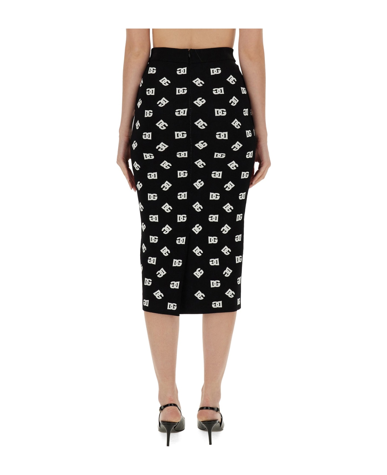 Dolce & Gabbana Viscose Logo Jacquard Pencil Skirt - BLACK スカート