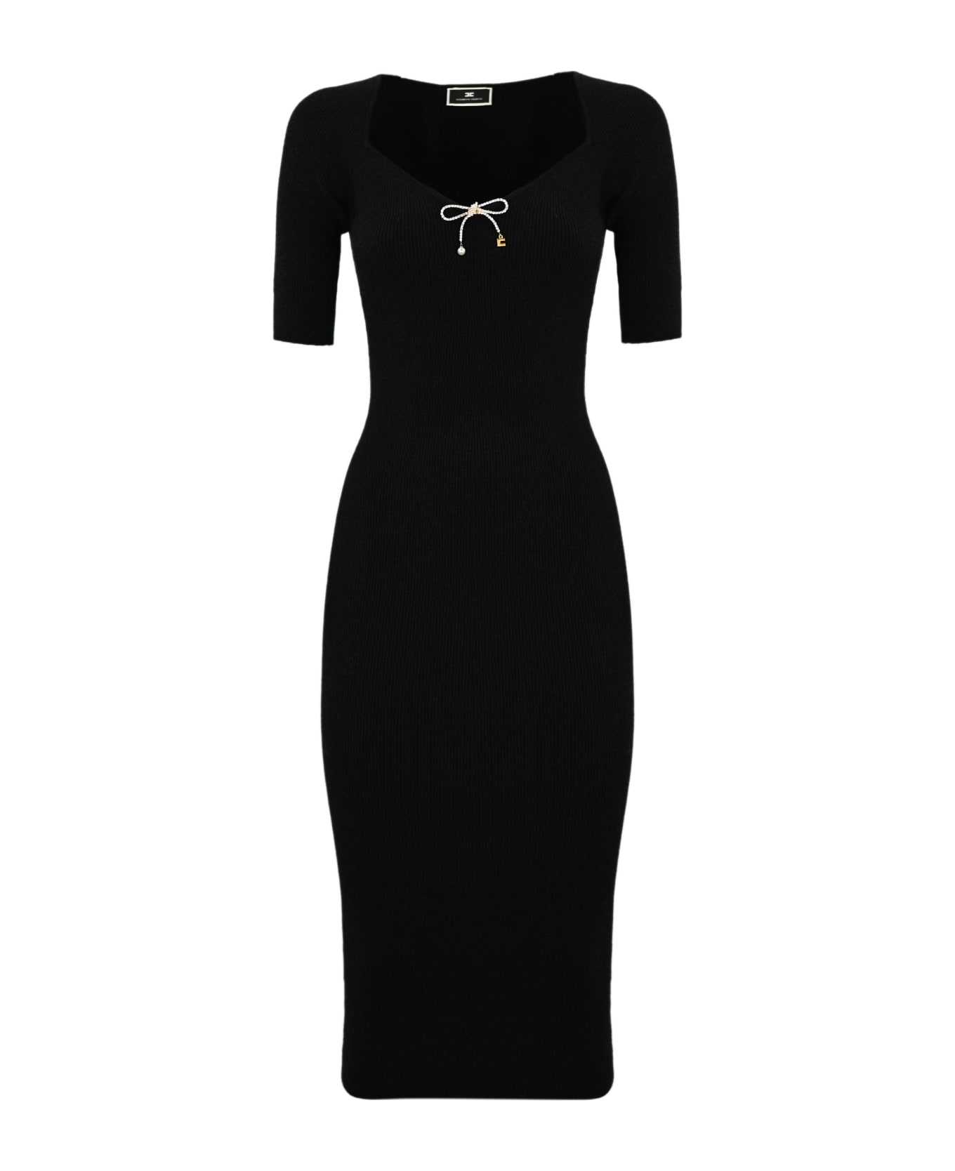 Elisabetta Franchi Ribbed Knit Dress - Black