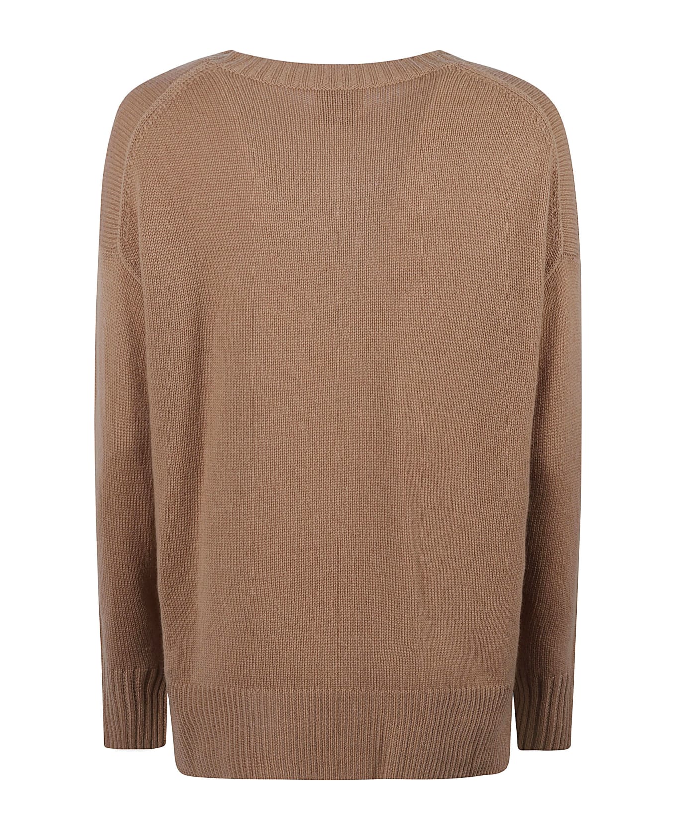 Allude Loose Fit Side Slit Knit Sweater - BROWN