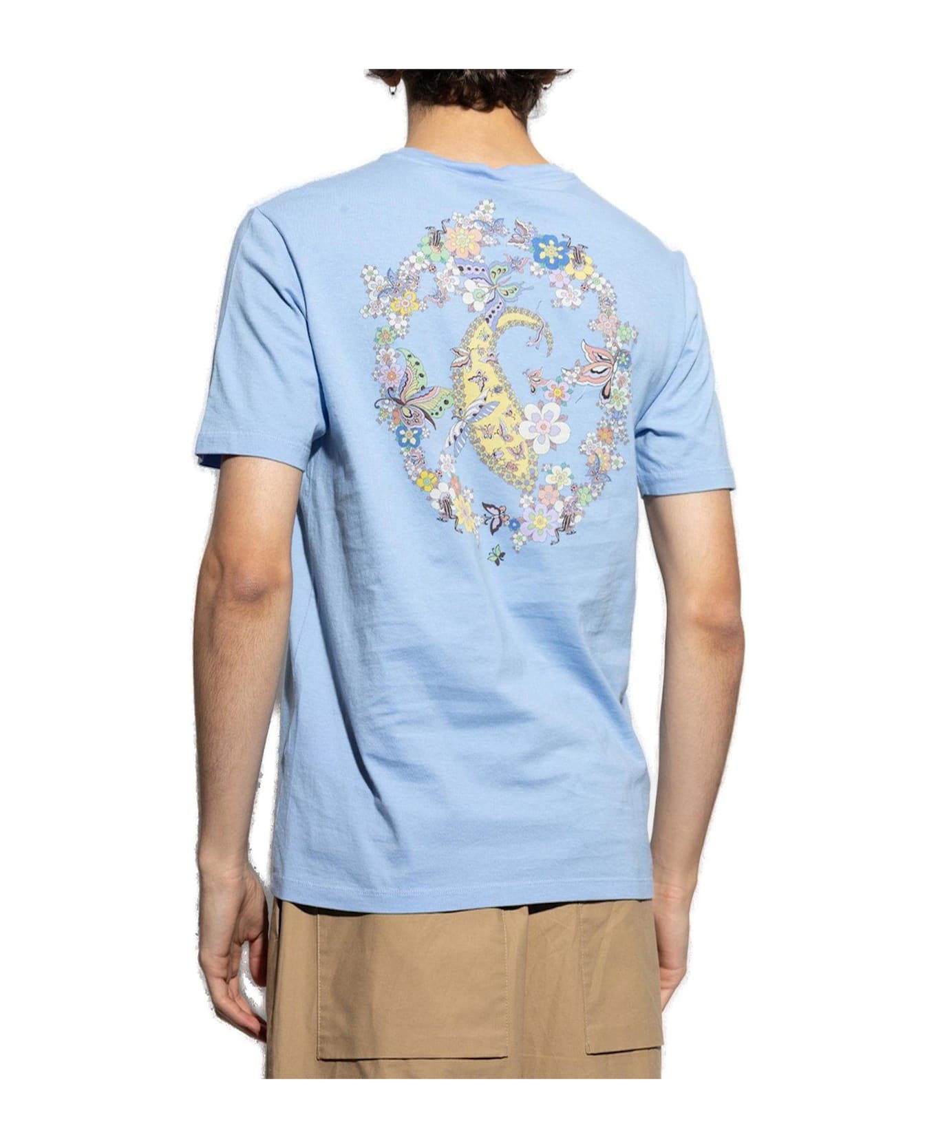 Etro Logo Embroidered Crewneck T-shirt - Clear Blue