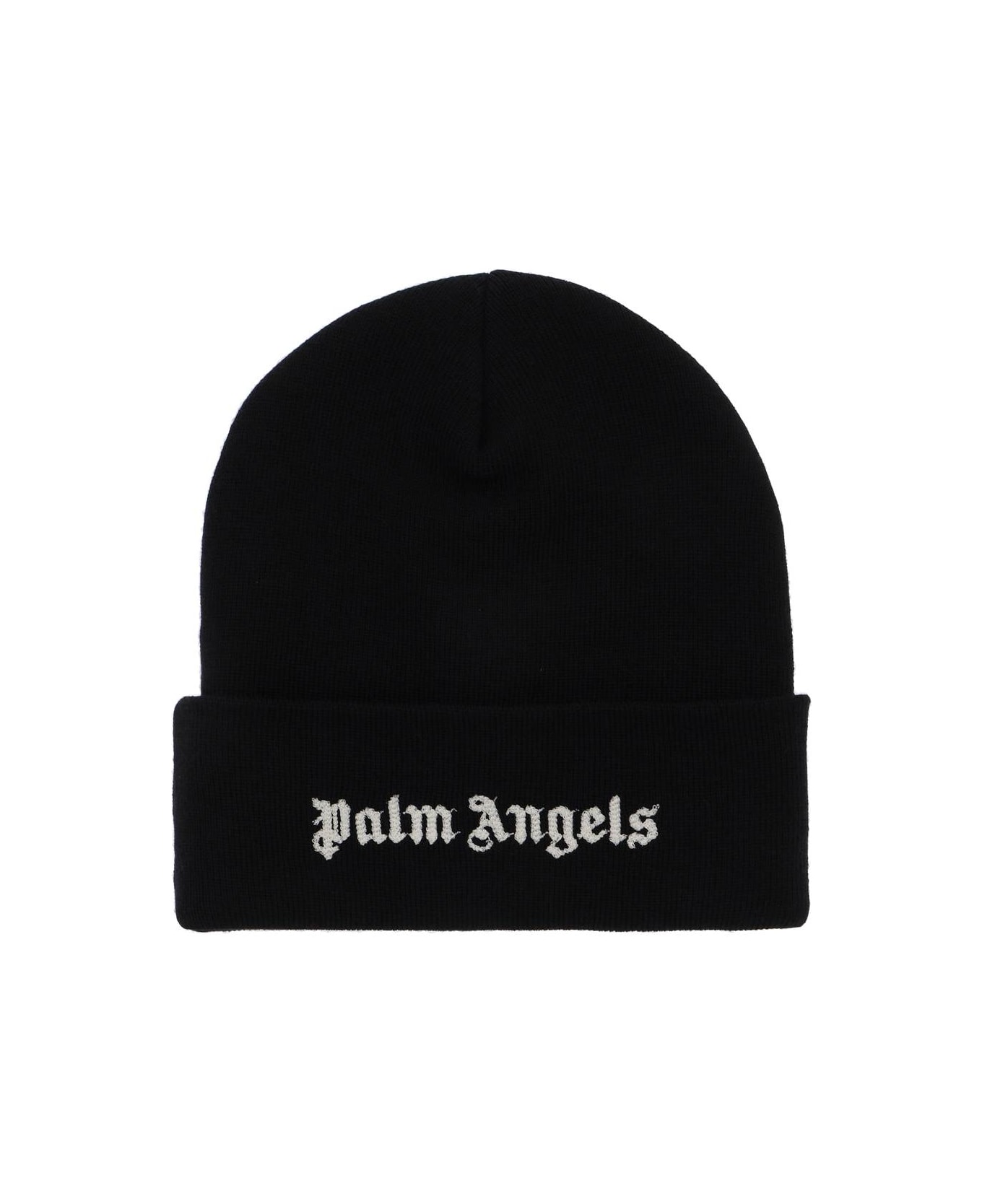 Palm Angels Cotton Beanie With Logo - black