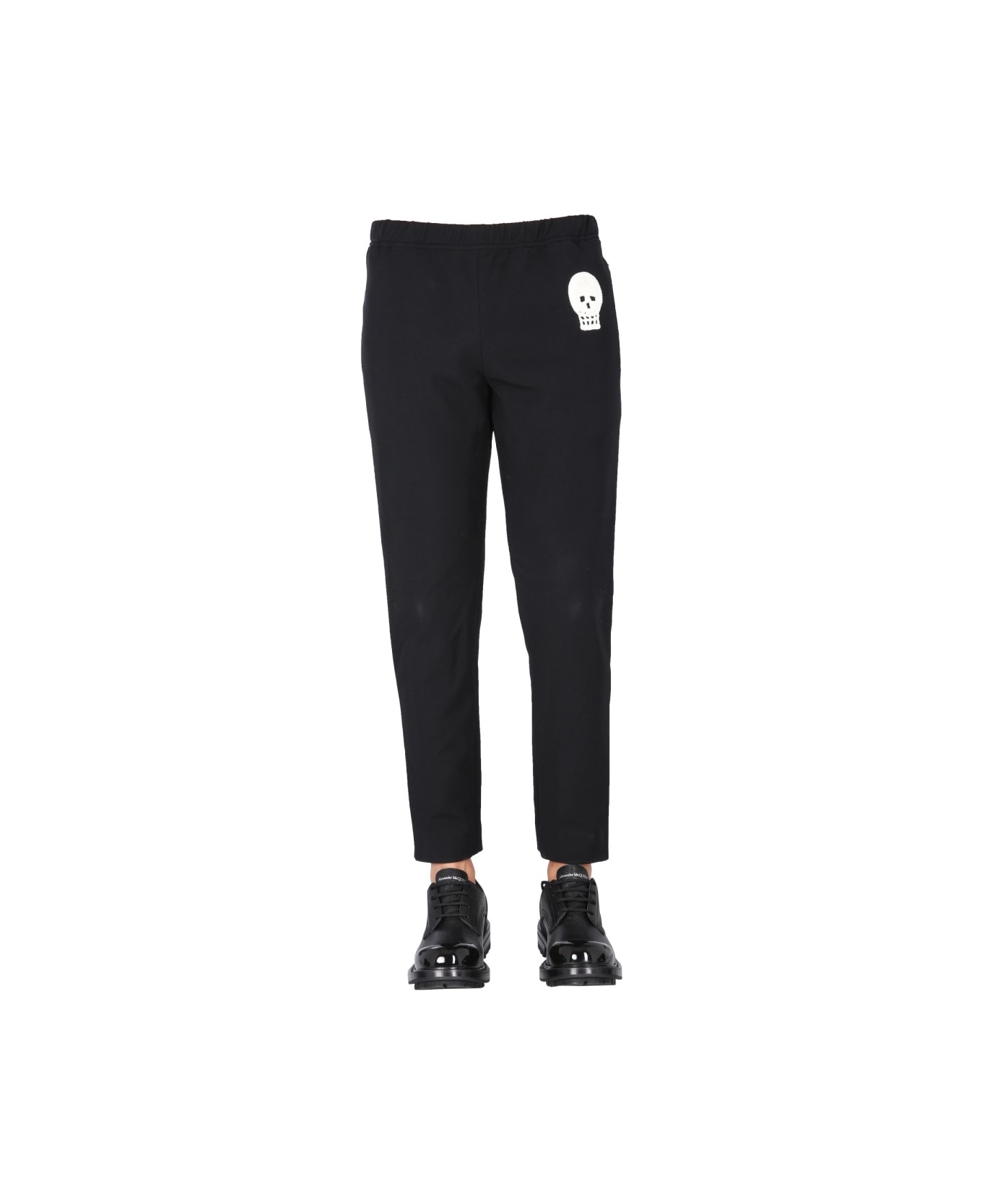 Alexander McQueen Jogging Pants With Embroidered Skull - BLACK ボトムス