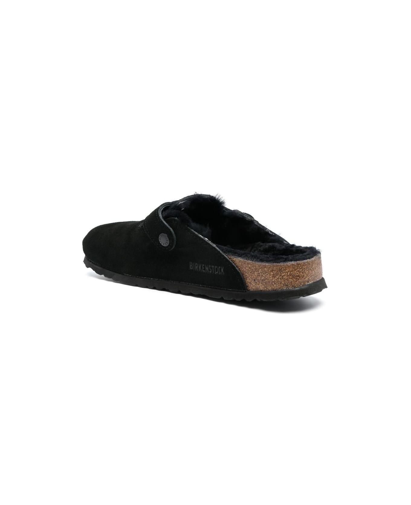 Birkenstock Boston Shearling Suede Slippers - Black