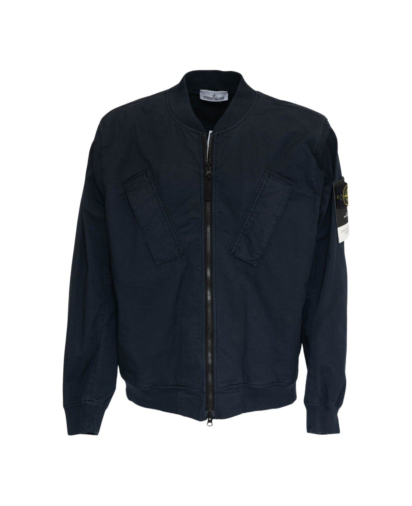 Stone Island Logo Patch Bomber Jacket - BLUE