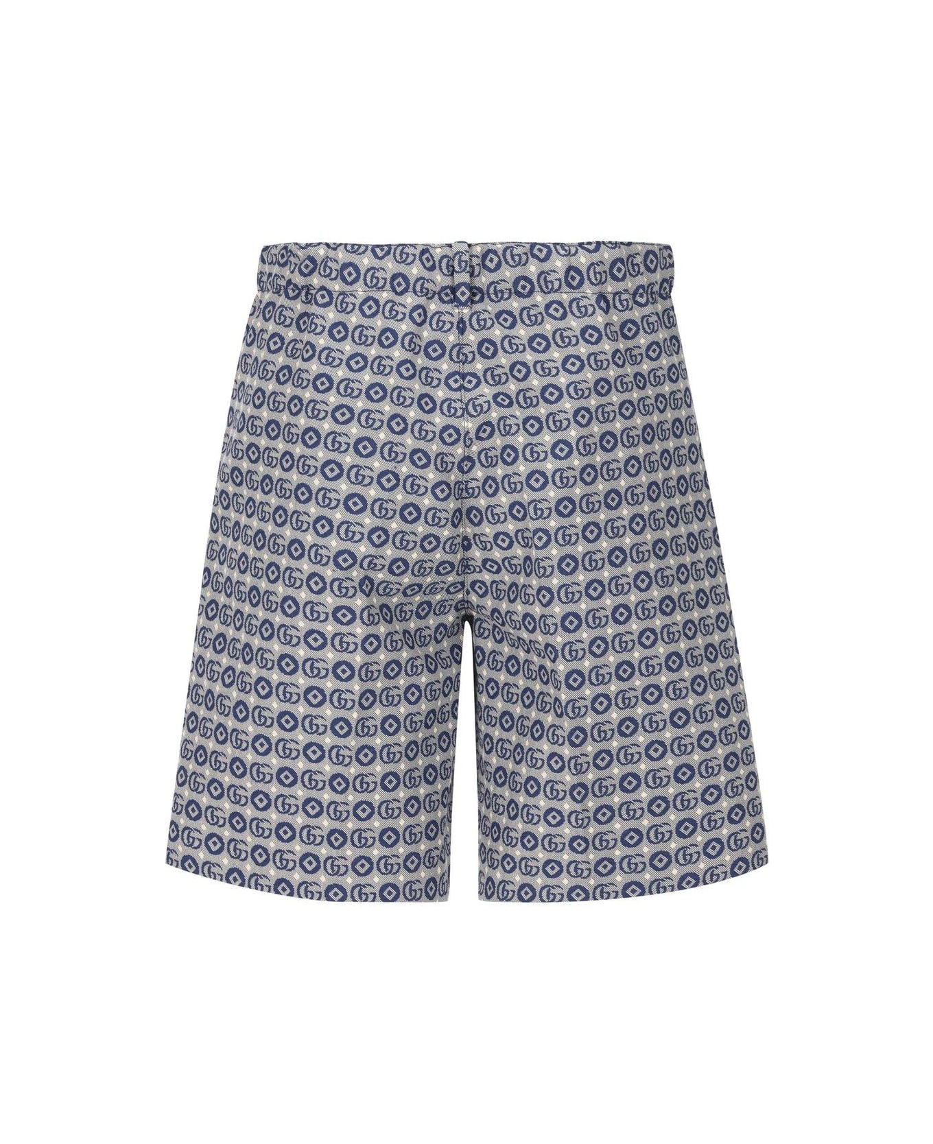 Gucci All-over Patterned Belted Shorts - Blu