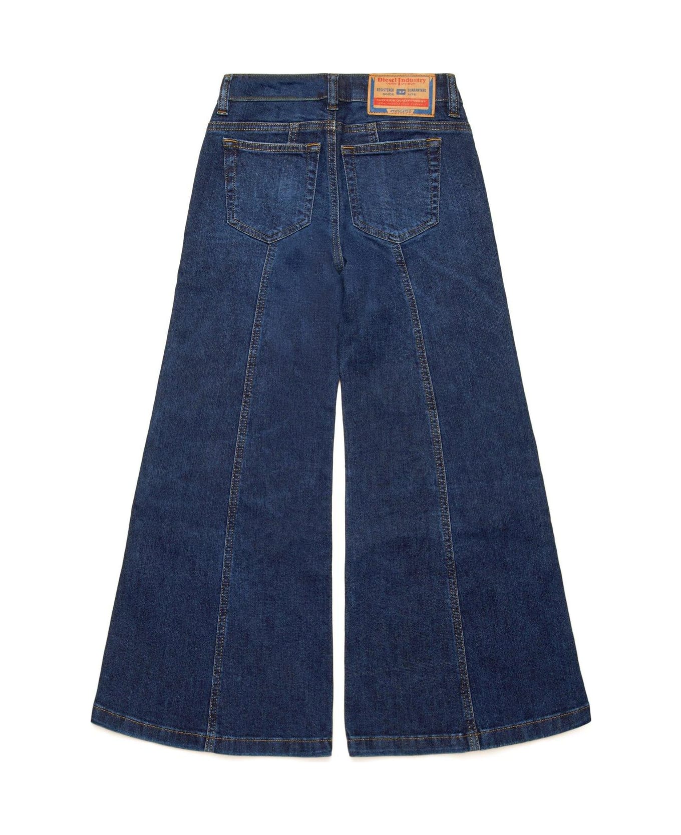 Diesel Logo Patch Wide Leg Jeans - Blu