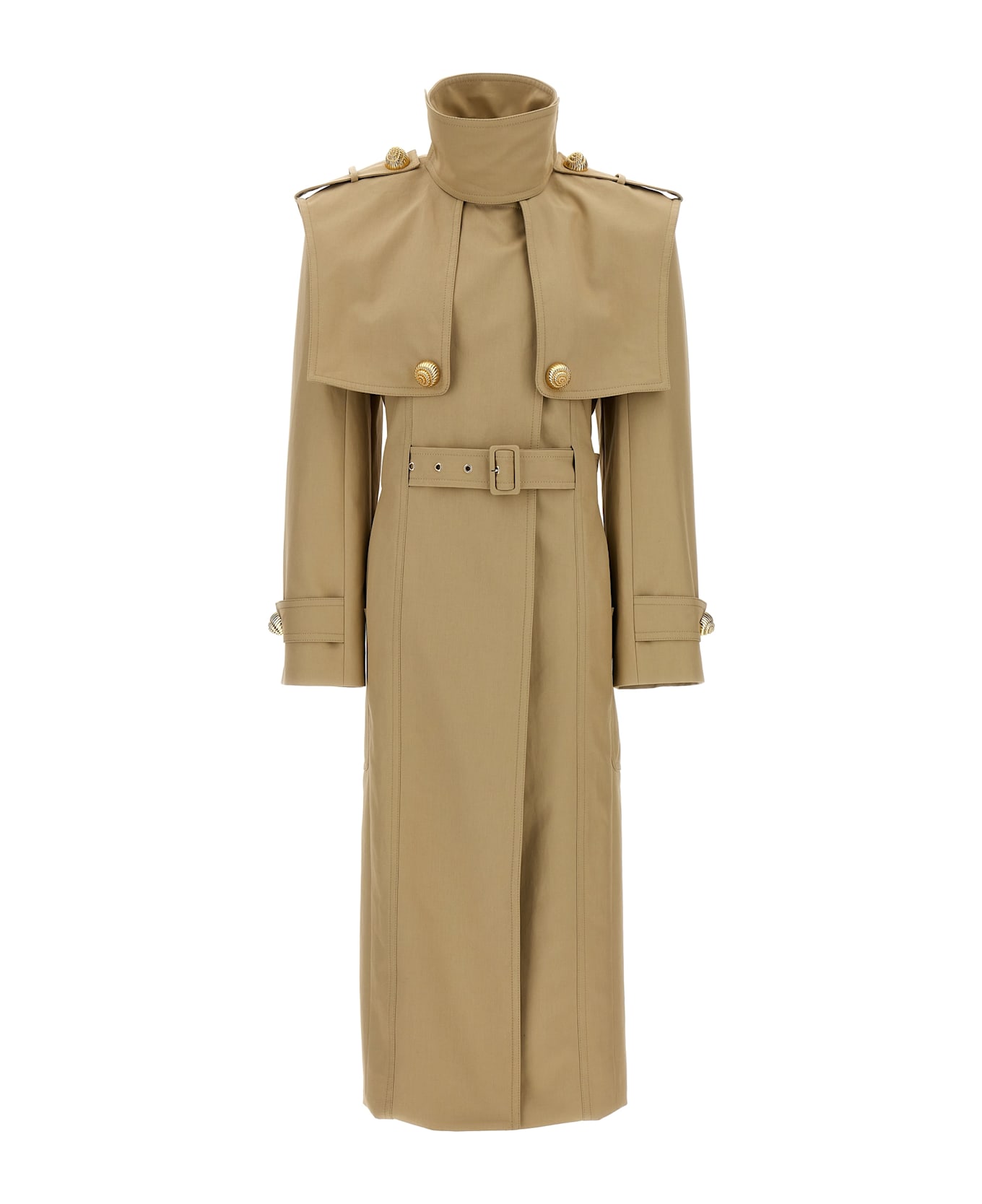 Balmain 'chiocciola' Button Trench Coat - Beige