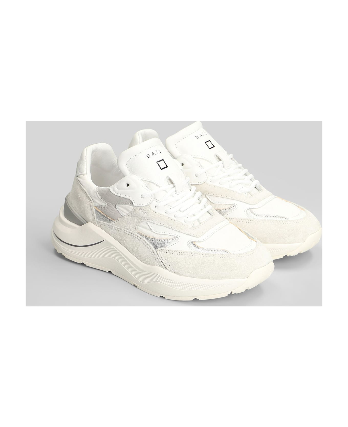 D.A.T.E. Fuga Pony Sneakers In White Suede And Leather - white