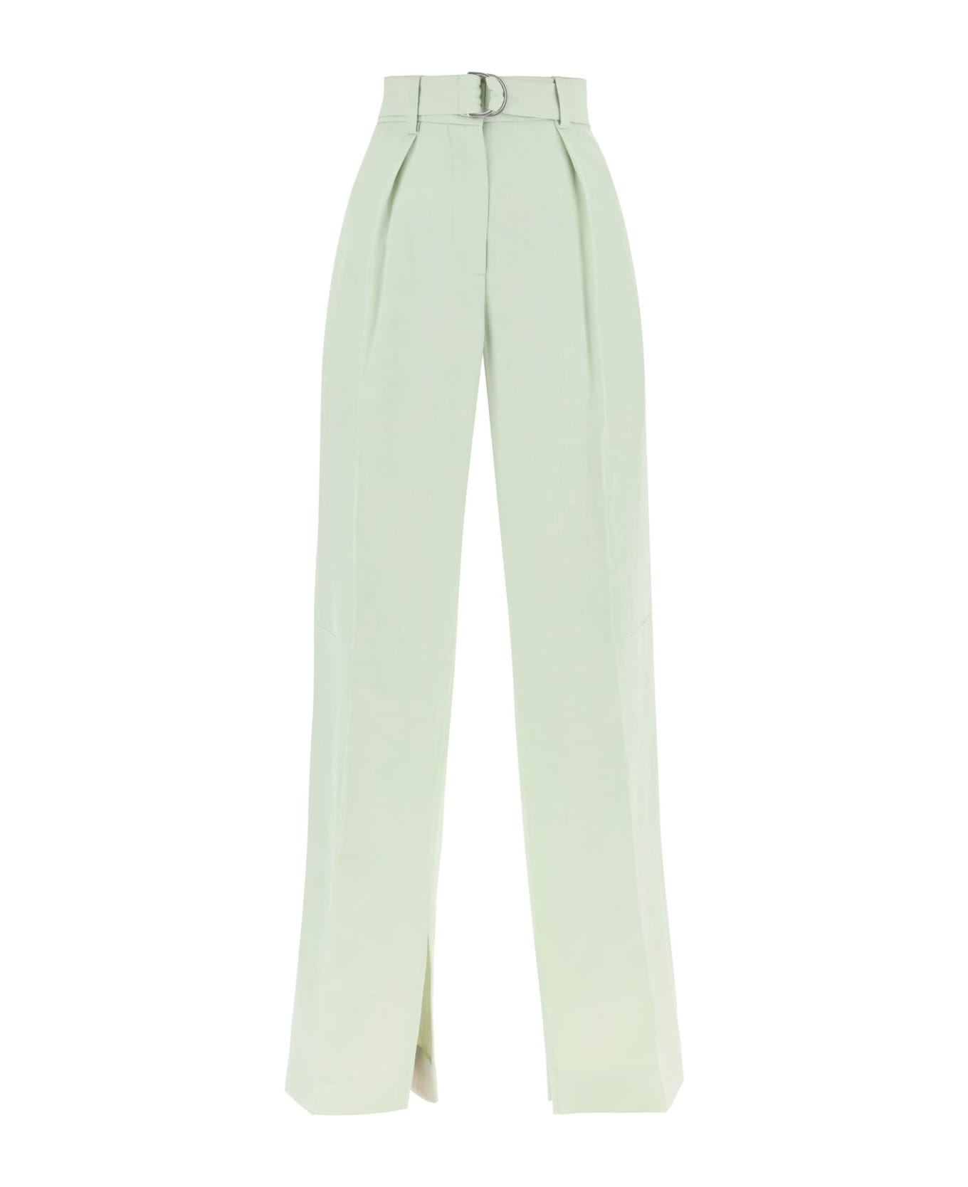Jil Sander Belted Linen Blend Trousers - TEA GREEN (Green)