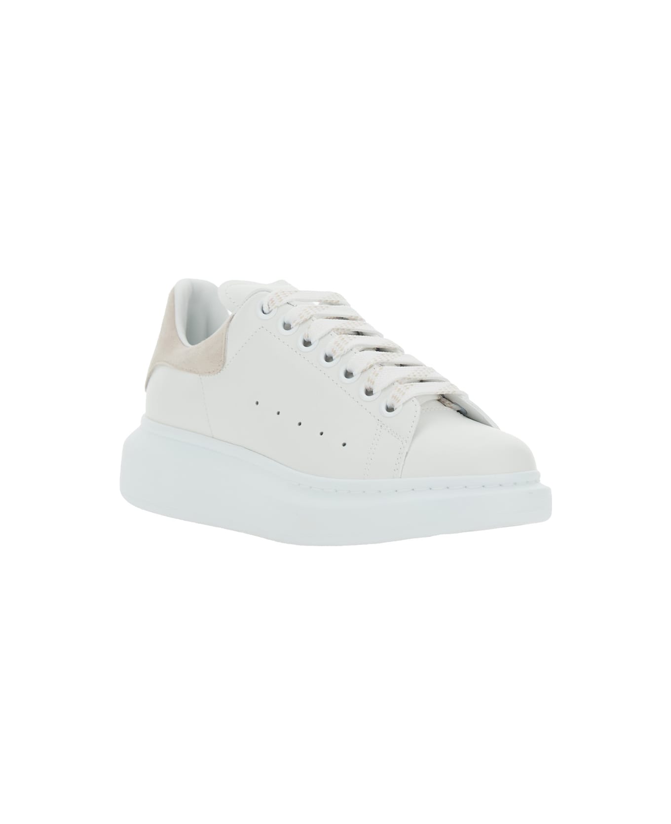 Alexander McQueen White Low Top Sneakers With Contrasting Heel With Logo Lettering In Leather Woman - White