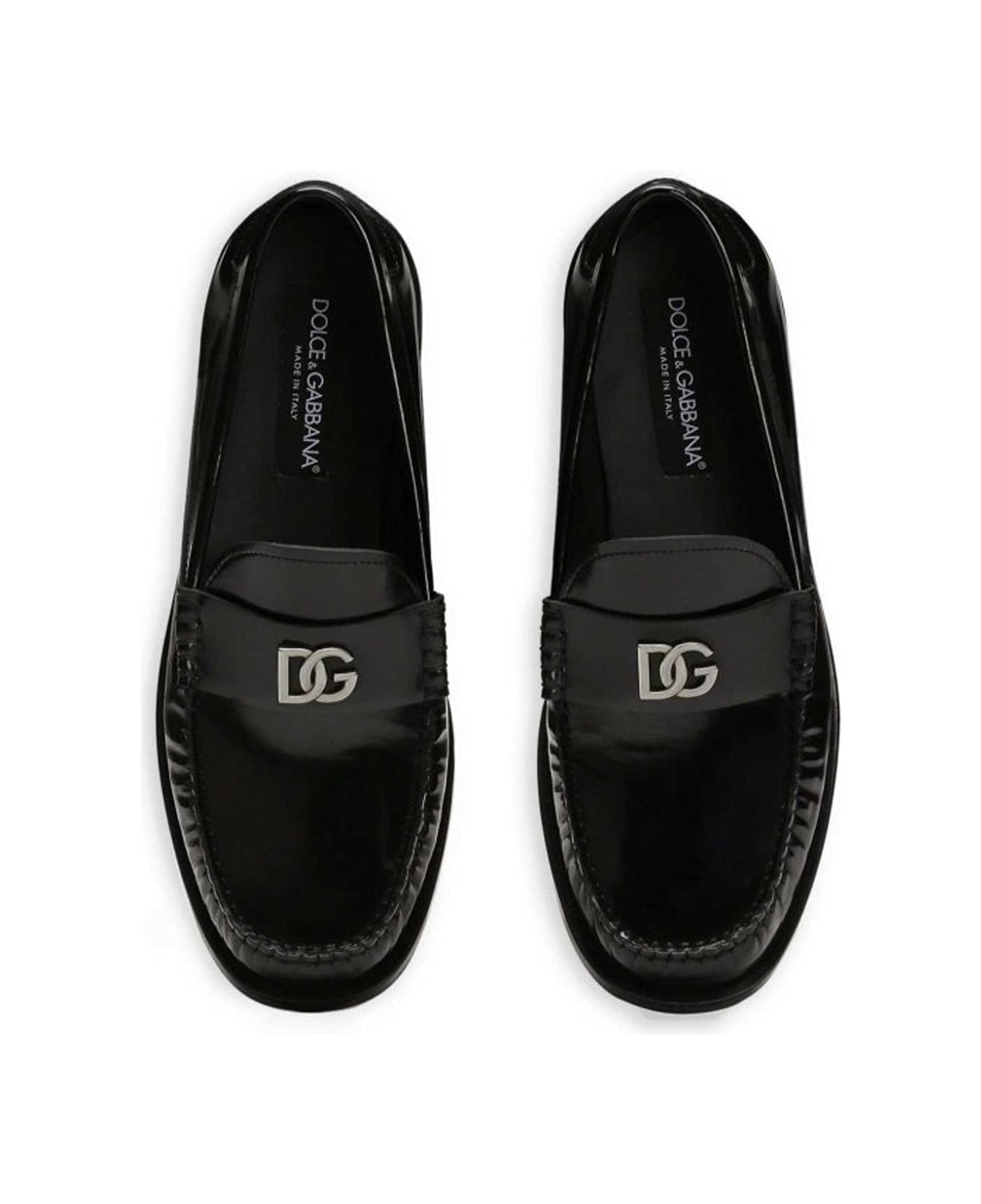 Dolce & Gabbana Leather Logo Loafers - Black