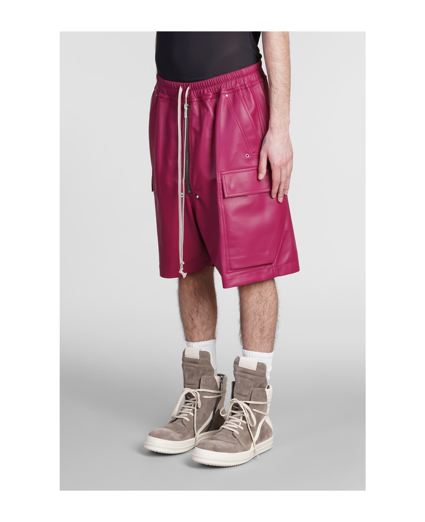 Rick Owens Shorts In Fuxia Leather - fuxia