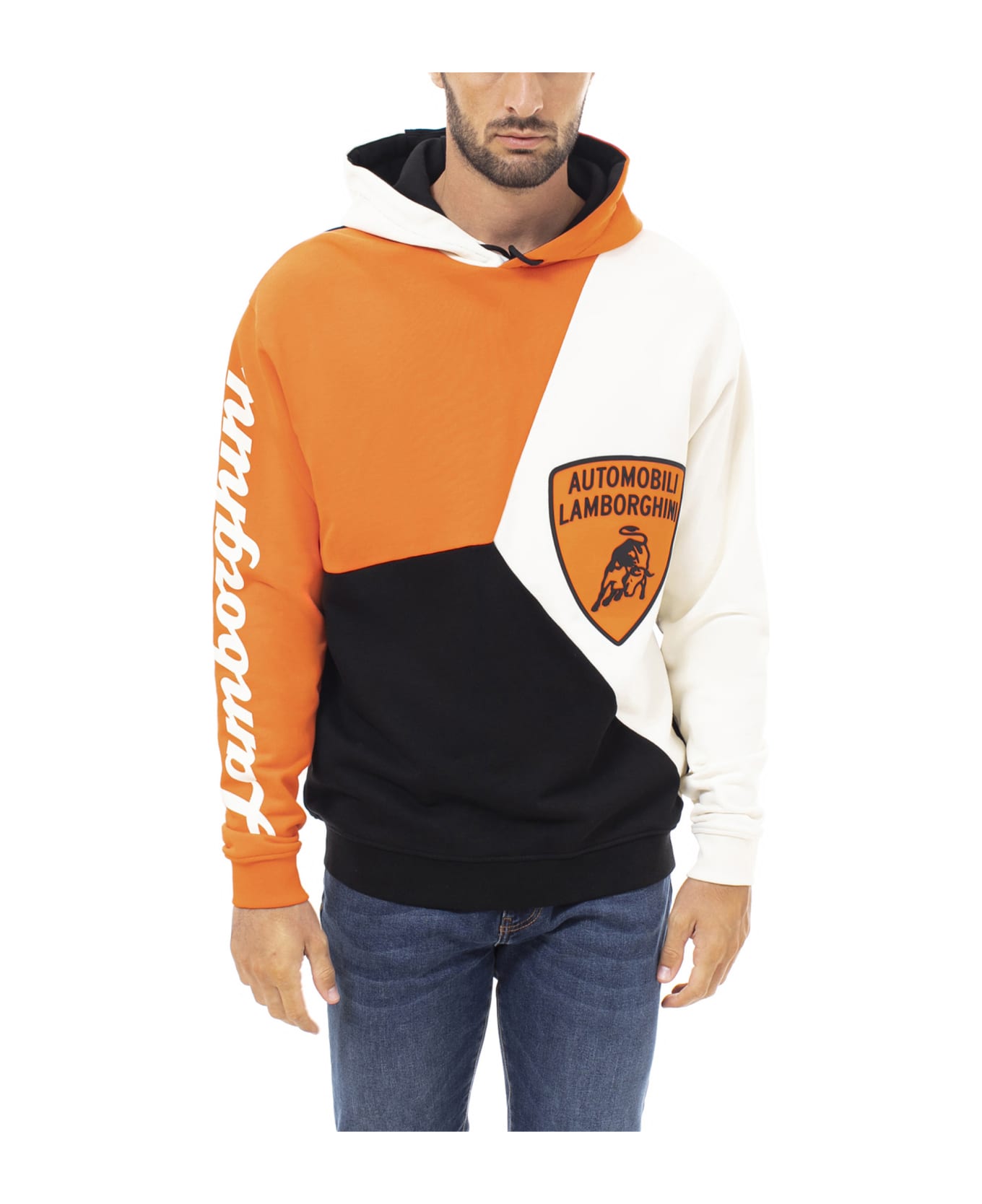 Automobili Lamborghini Loose Fit Isi White Colour Block Sweatshirt - AVORIO