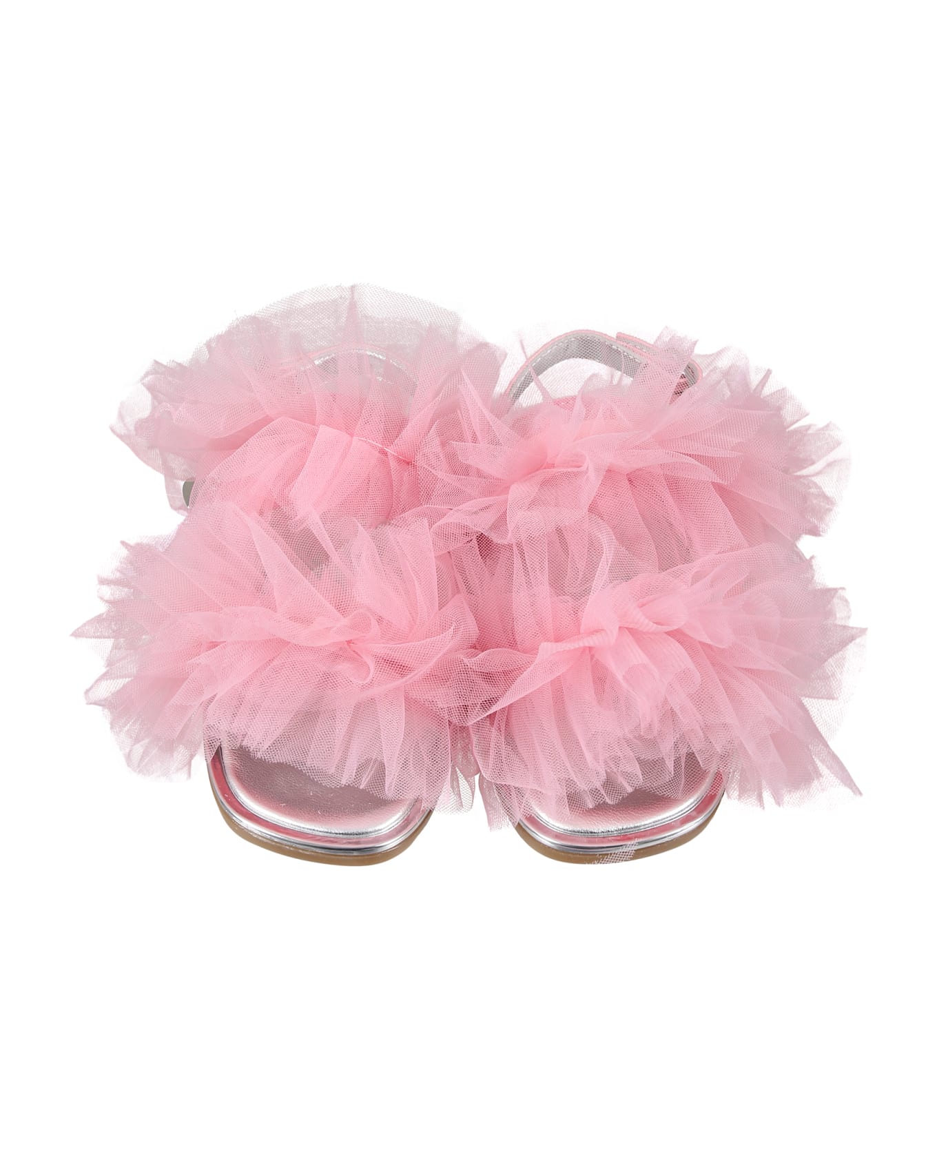 Monnalisa Pink Sandals For Girl With Tulle - Pink シューズ