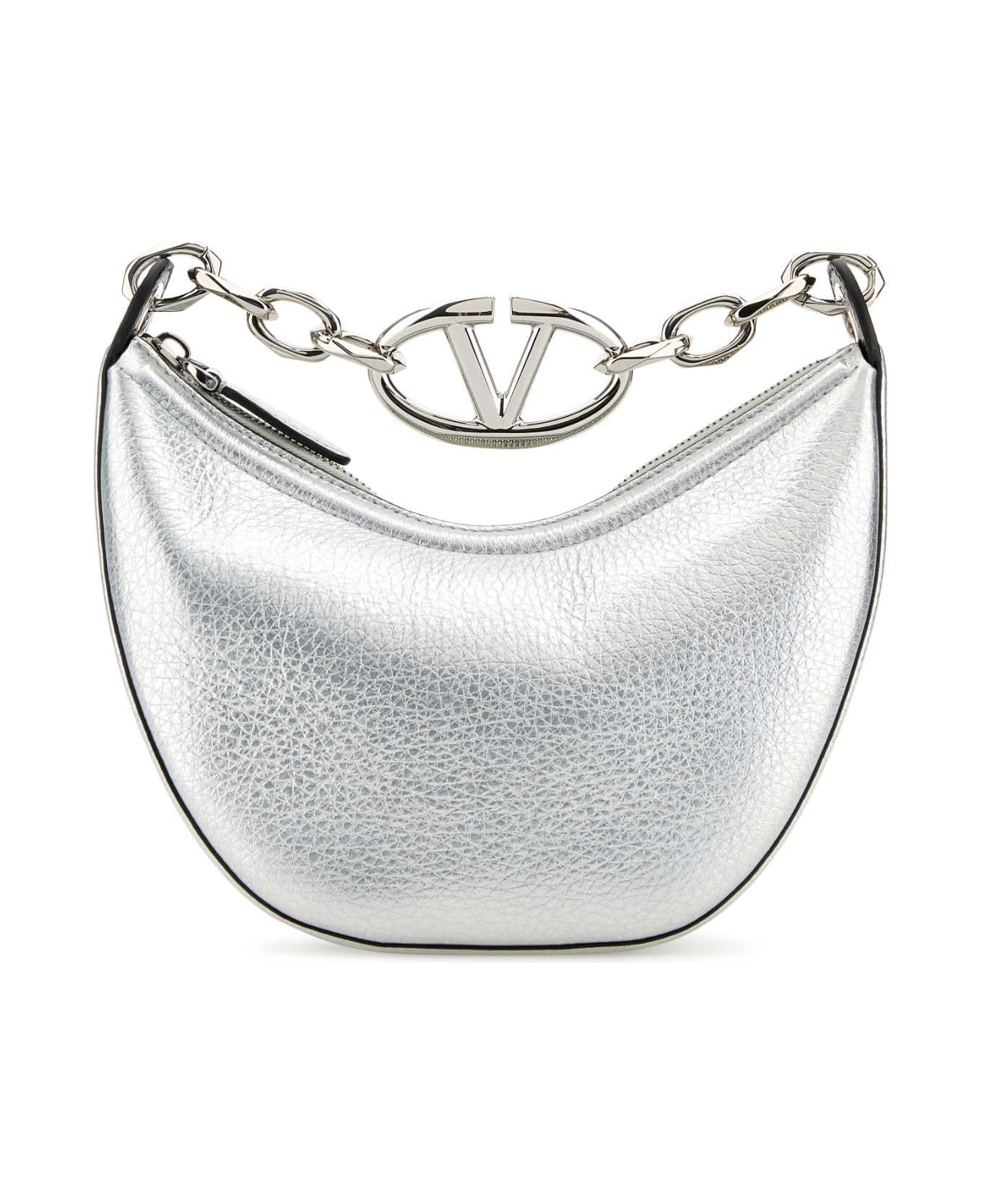 Valentino Garavani Silver Leather Mini Hobo Vlogo Moon Handbag - SILVER